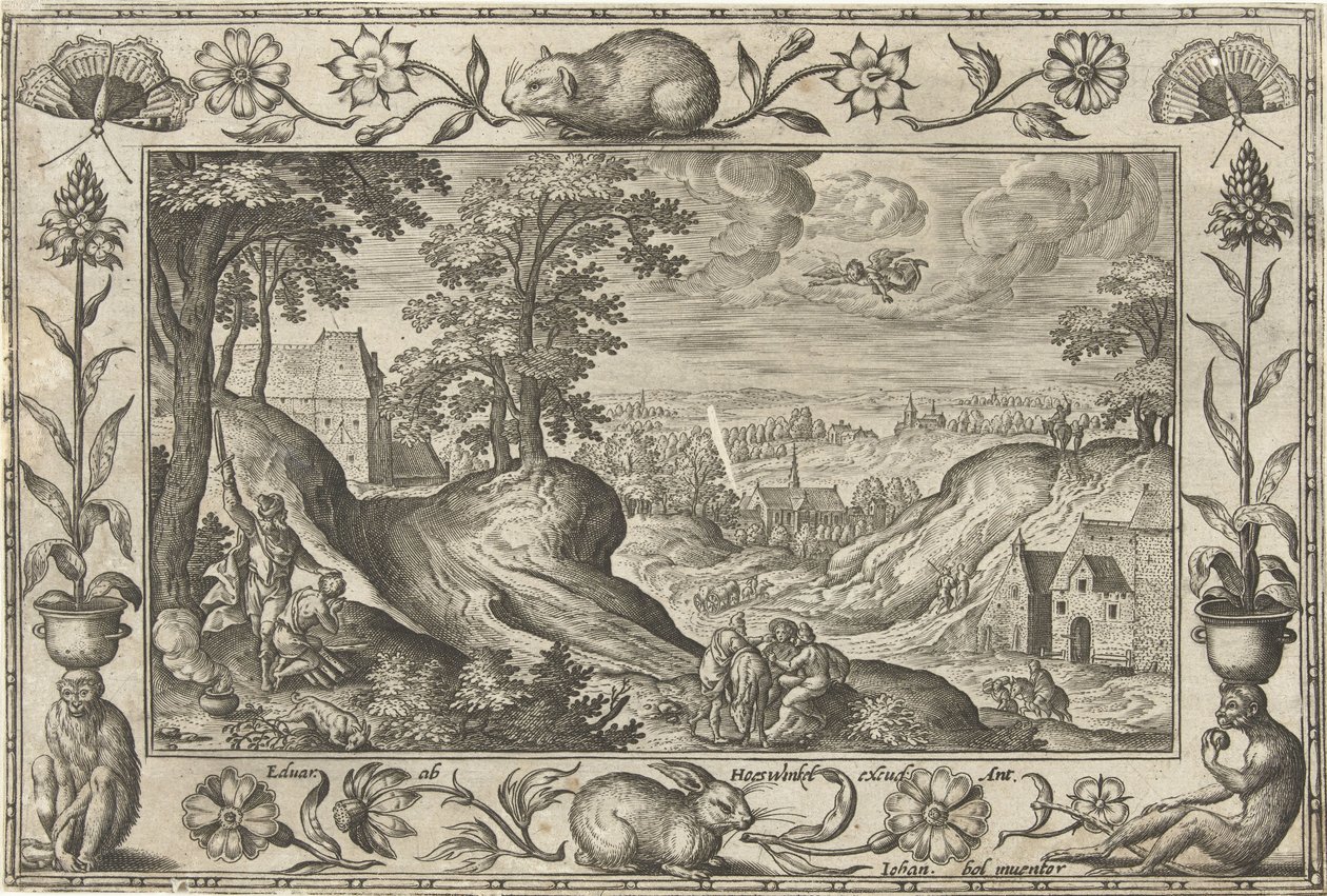 Abramo offre Isacco (serie Paesaggi con scene bibliche, mitologiche e di caccia) da Adriaen Collaert