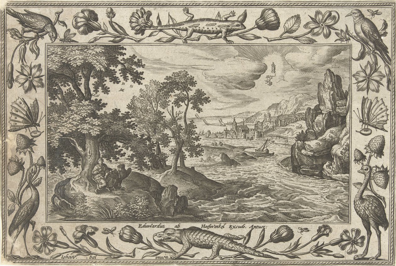 Apostolo Giovanni a Patmos (Paesaggi con scene bibliche, mitologiche e di caccia) da Adriaen Collaert