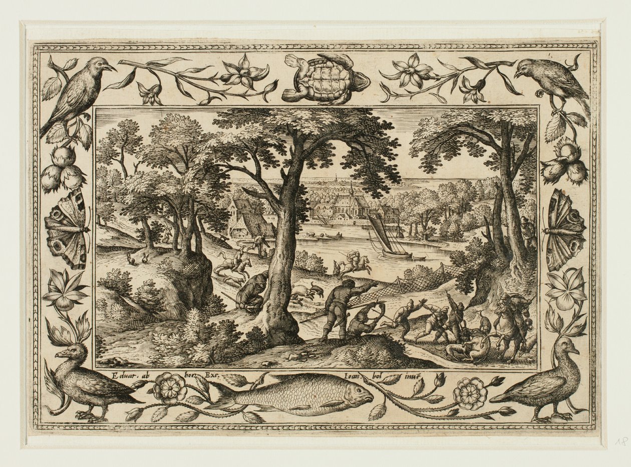 Caccia al cinghiale, da Paesaggi con scene del Vecchio e Nuovo Testamento e Scene di caccia da Adriaen Collaert