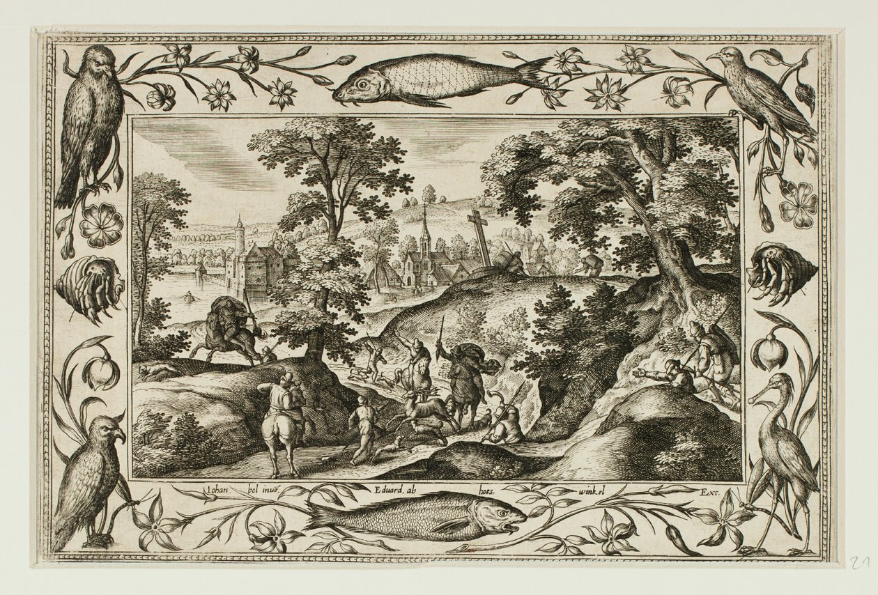 Caccia al cervo, da Paesaggi con scene del Vecchio e Nuovo Testamento e Scene di caccia da Adriaen Collaert