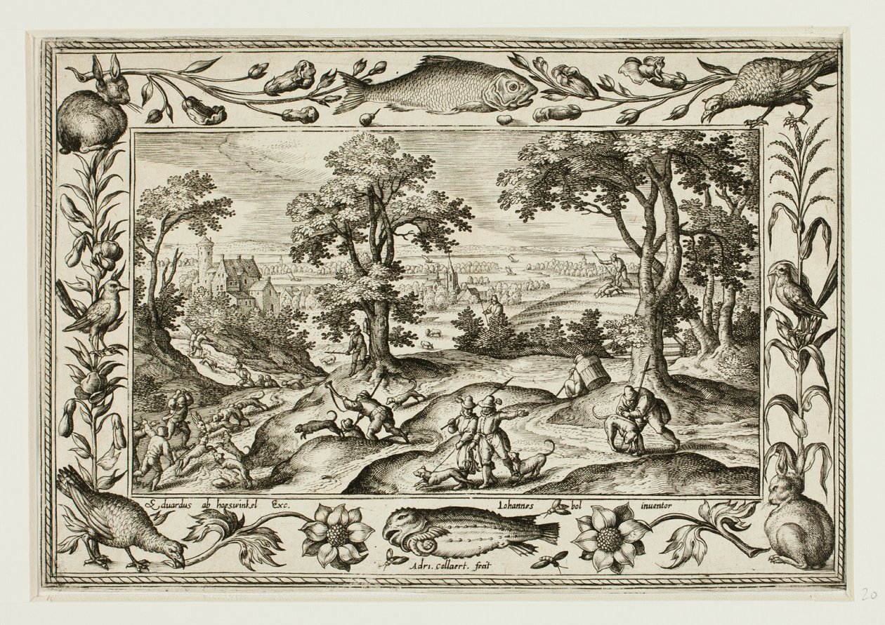 Caccia alla lepre, da Paesaggi con scene del Vecchio e Nuovo Testamento e Scene di caccia da Adriaen Collaert
