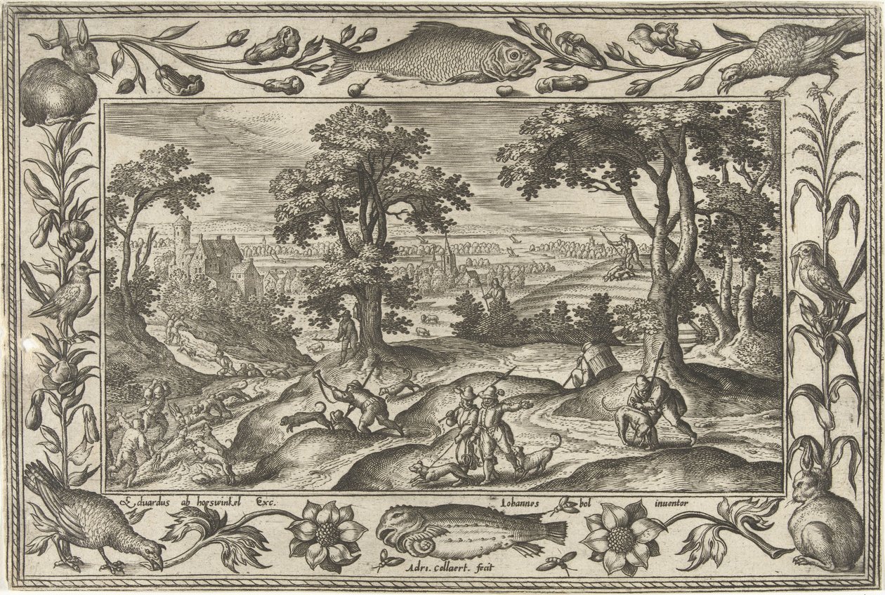 Caccia alla lepre (serie: Paesaggi con scene bibliche, mitologiche e di caccia) da Adriaen Collaert