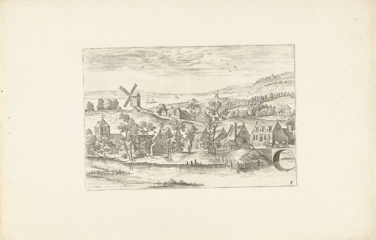 Paesaggio con un fiume e un mulino a vento da Adriaen Collaert