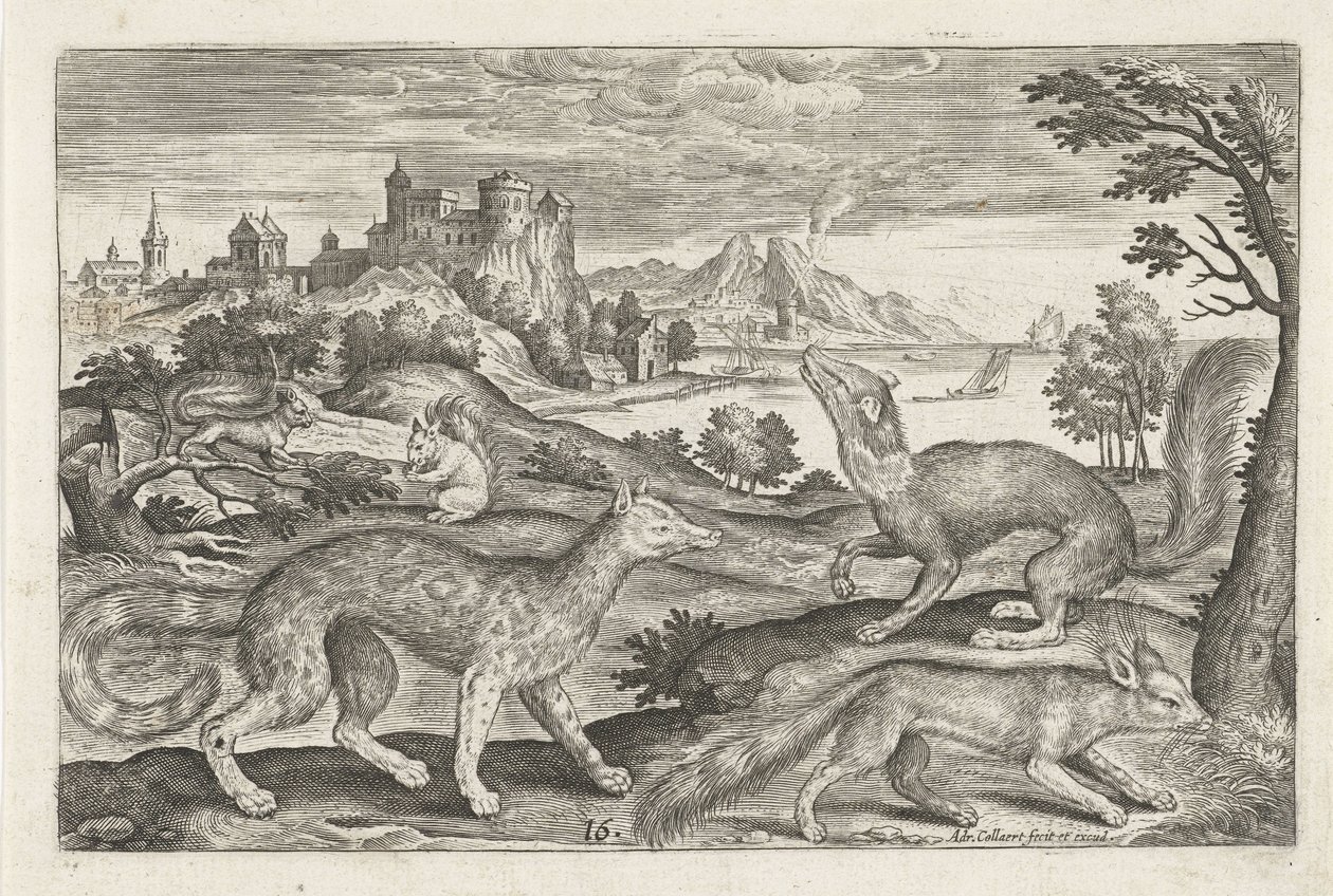 Martore, scoiattoli e una volpe da Adriaen Collaert