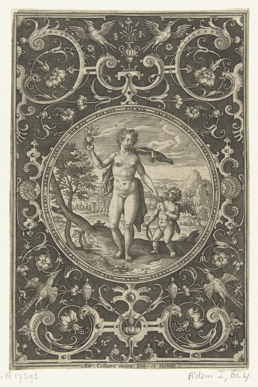 Medaglione con Venere con la mela di Paride in mano e Amore al suo fianco (Medaillons met figuren uit het Oordeel van Paris) da Adriaen Collaert