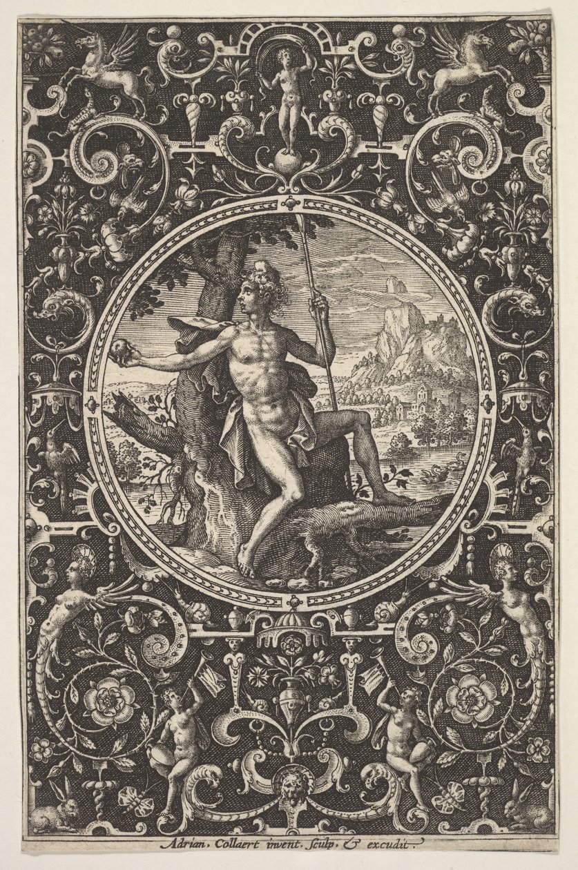 Parigi in una cornice decorativa con grottesche da Adriaen Collaert