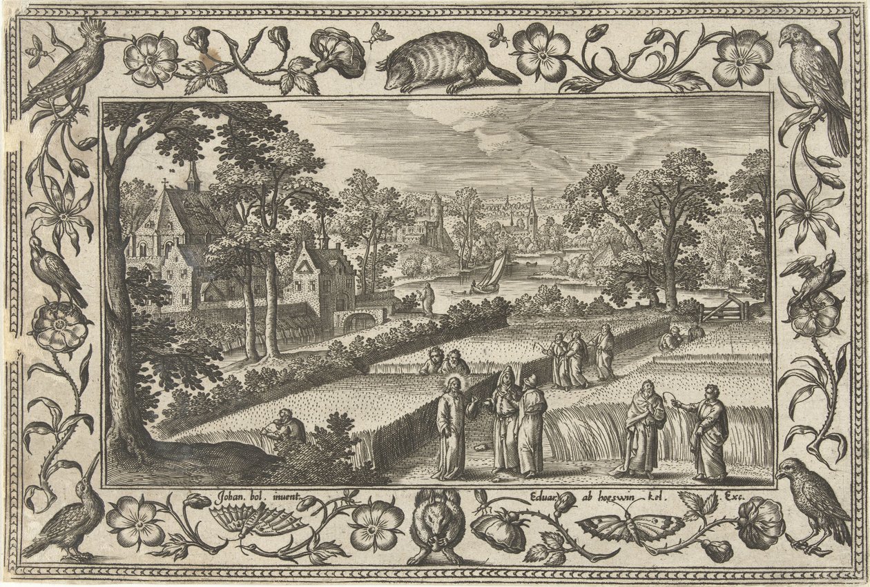 Raccolta di grano di sabato Paesaggi con scene bibliche, mitologiche e di caccia (titolo della serie) da Adriaen Collaert