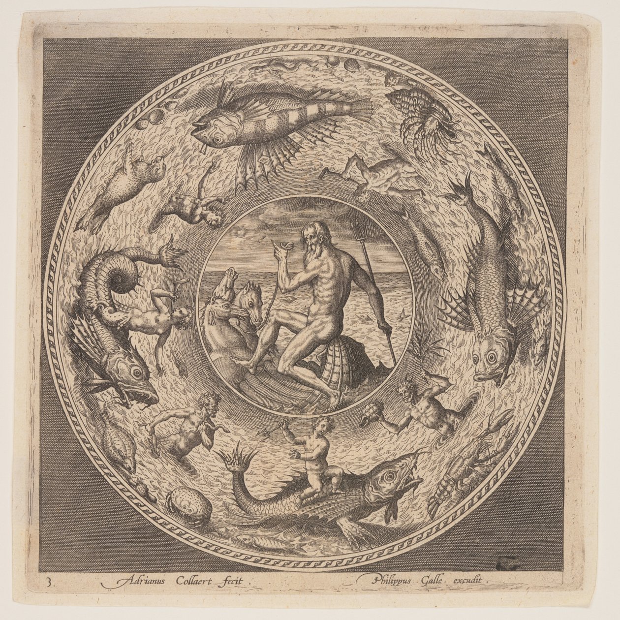 Poseidone, da una serie di disegni per piatti (Fonds de Coupe) da Adriaen Collaert