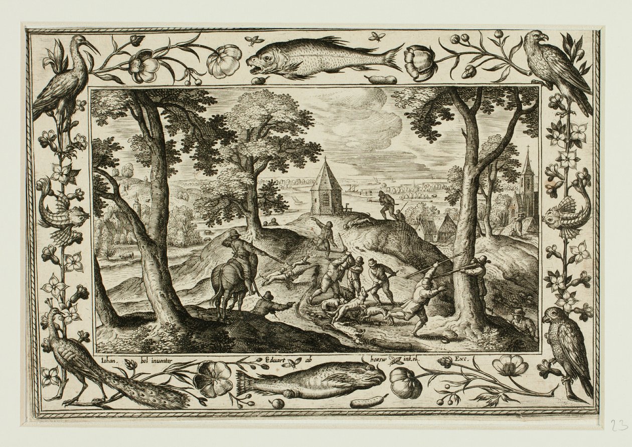 Caccia al lupo, da Paesaggi con scene del Vecchio e Nuovo Testamento e Scene di caccia da Adriaen Collaert