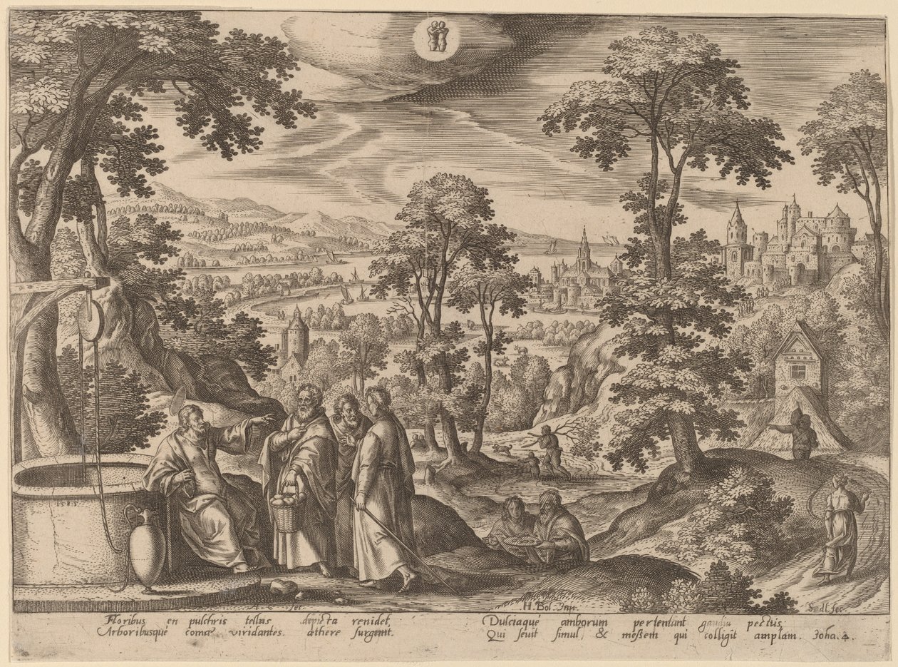 Cristo e la donna di Samaria da Adriaen Collaert after Hans Bol
