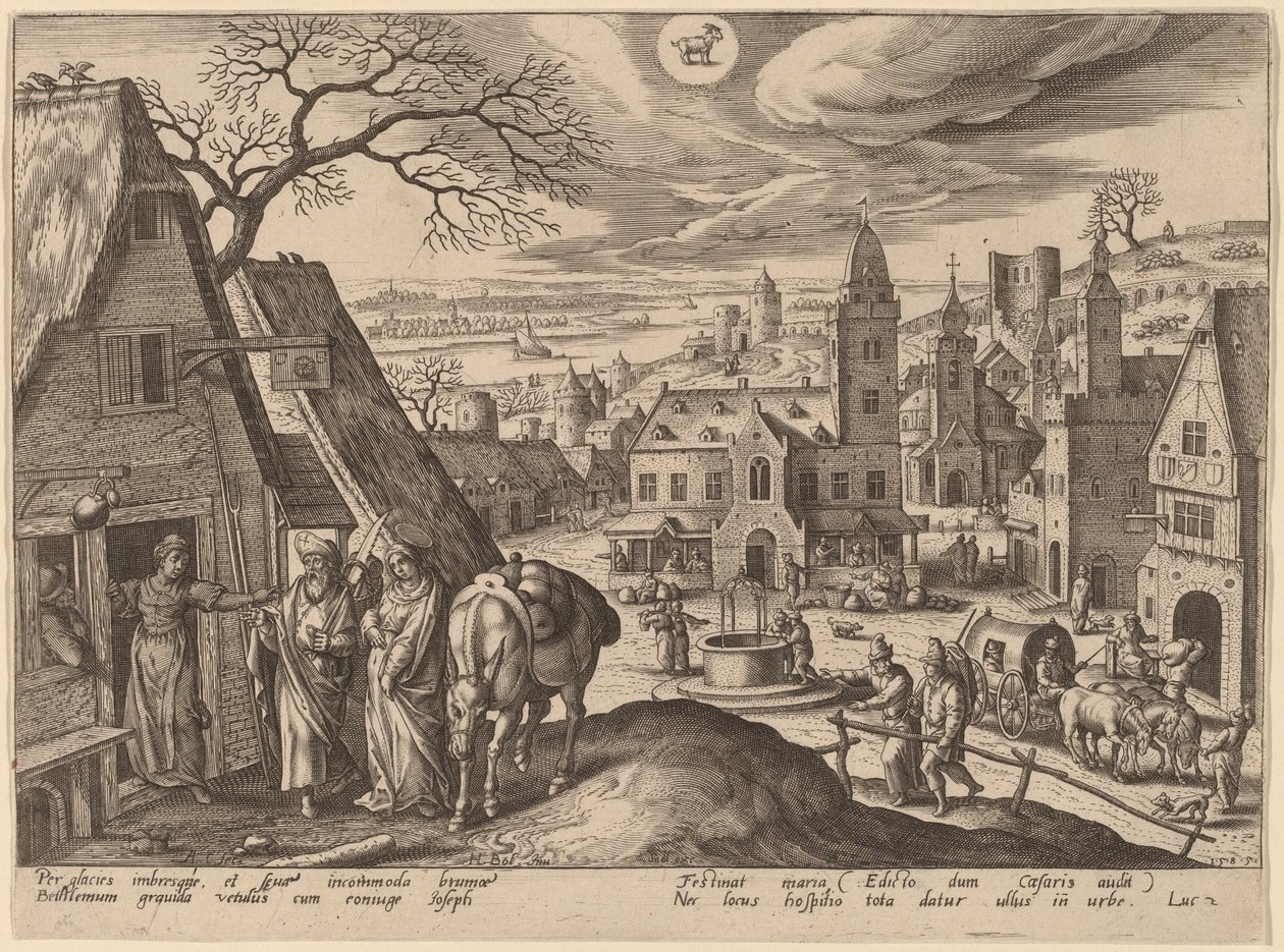 La Vergine e Giuseppe alla locanda da Adriaen Collaert after Hans Bol