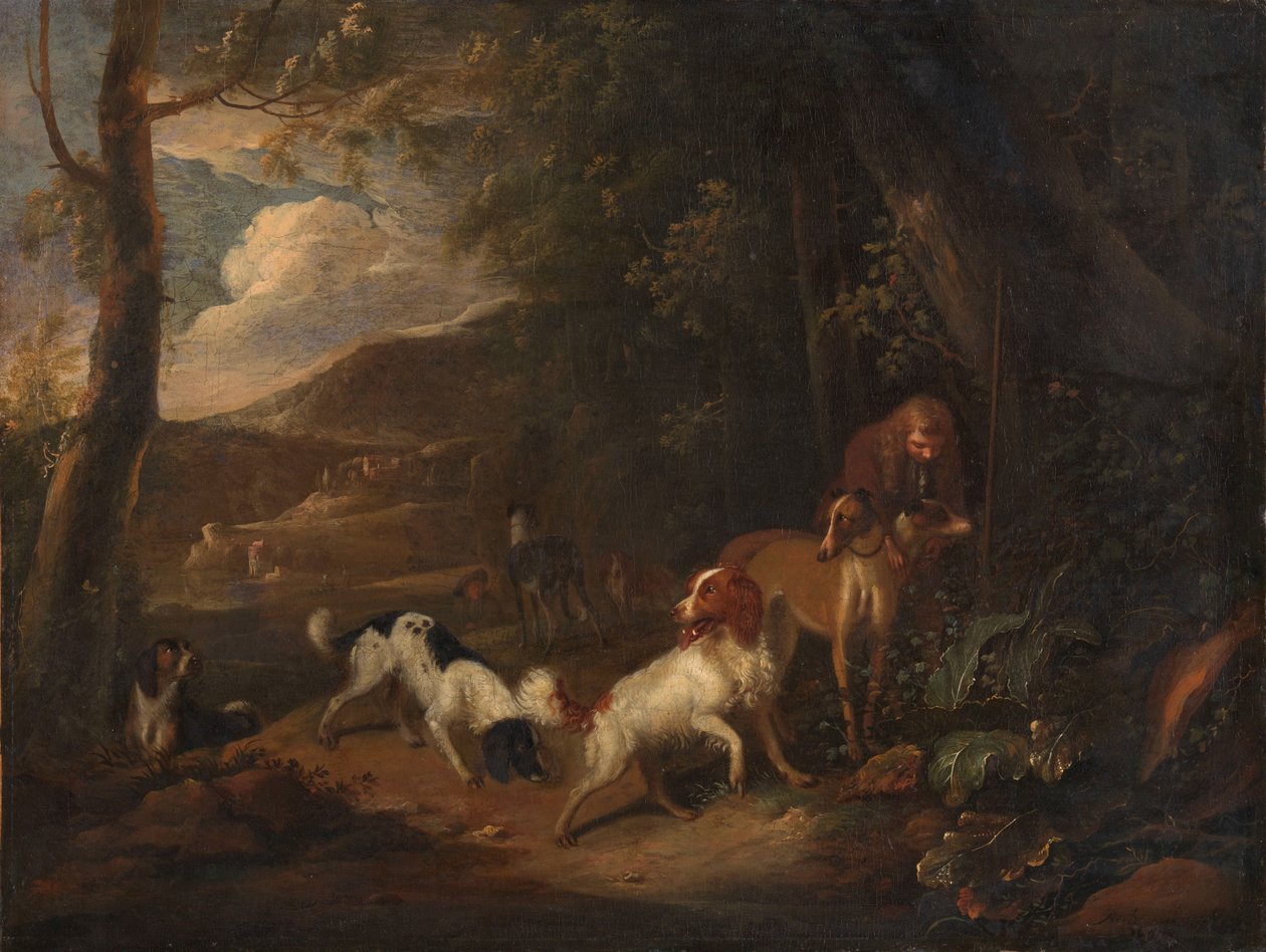 Cacciatore con cani ai margini di un bosco da Adriaen Cornelisz Beeldemaker