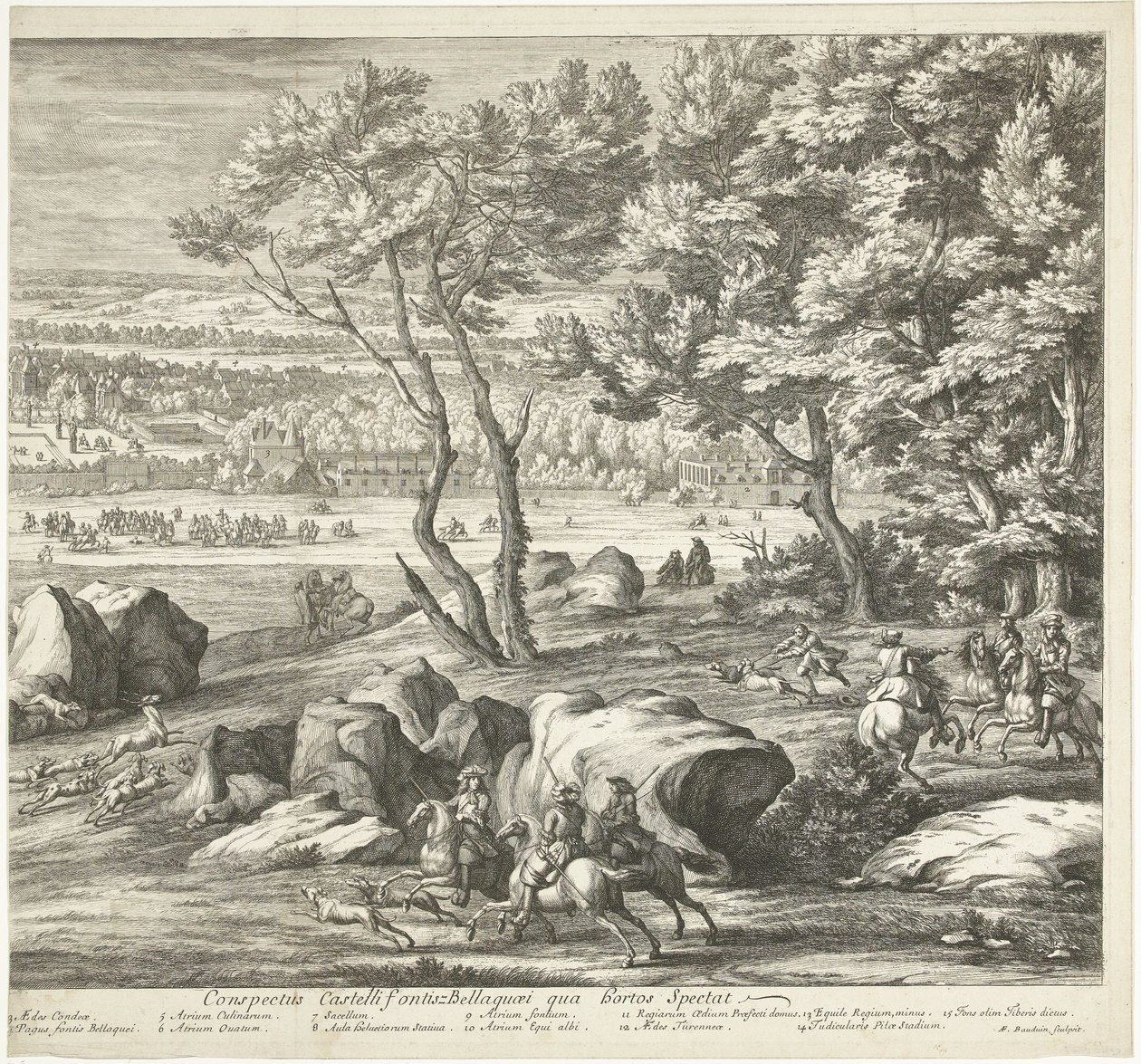 Veduta del castello di Fontainebleau (foglio destro) da Adriaen Frans Boudewyns