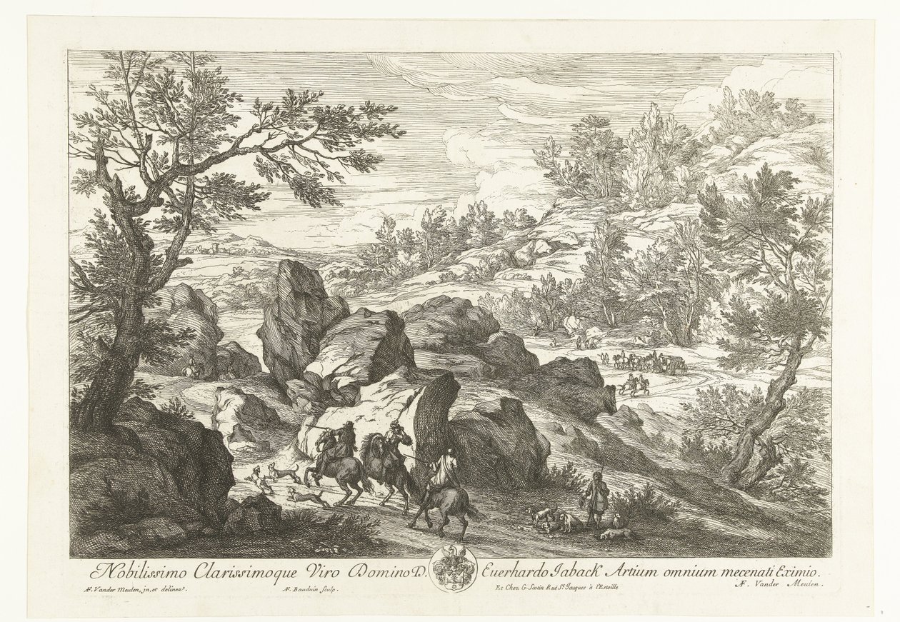 Paesaggio con cavalieri presso una roccia da Adriaen Frans Boudewyns