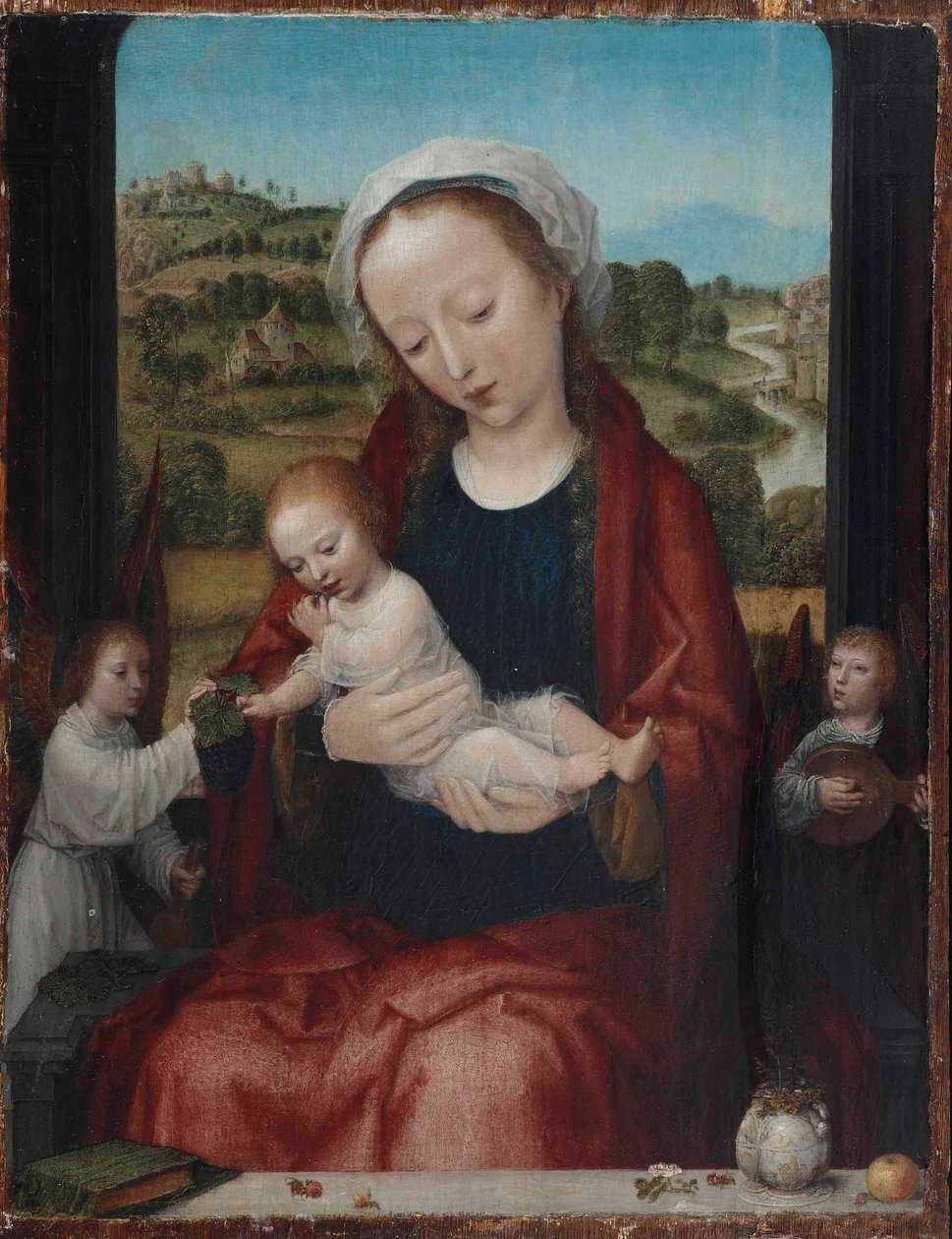 La Vergine e il Bambino in trono, assistiti da angeli, davanti a una finestra aperta da Adriaen Isenbrandt
