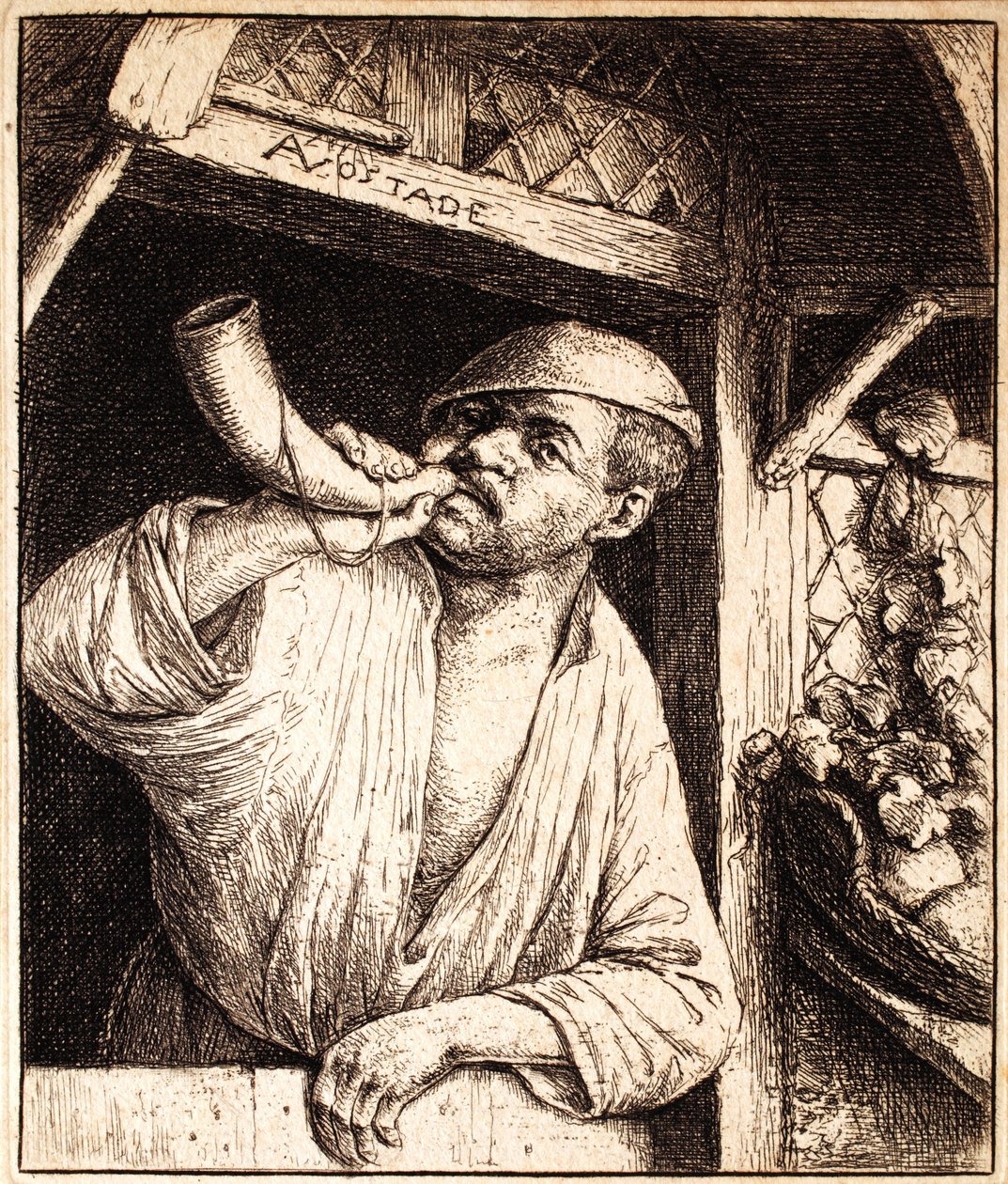 Fornaio che suona il suo corno, c.1670 da Adriaen Jansz. van Ostade