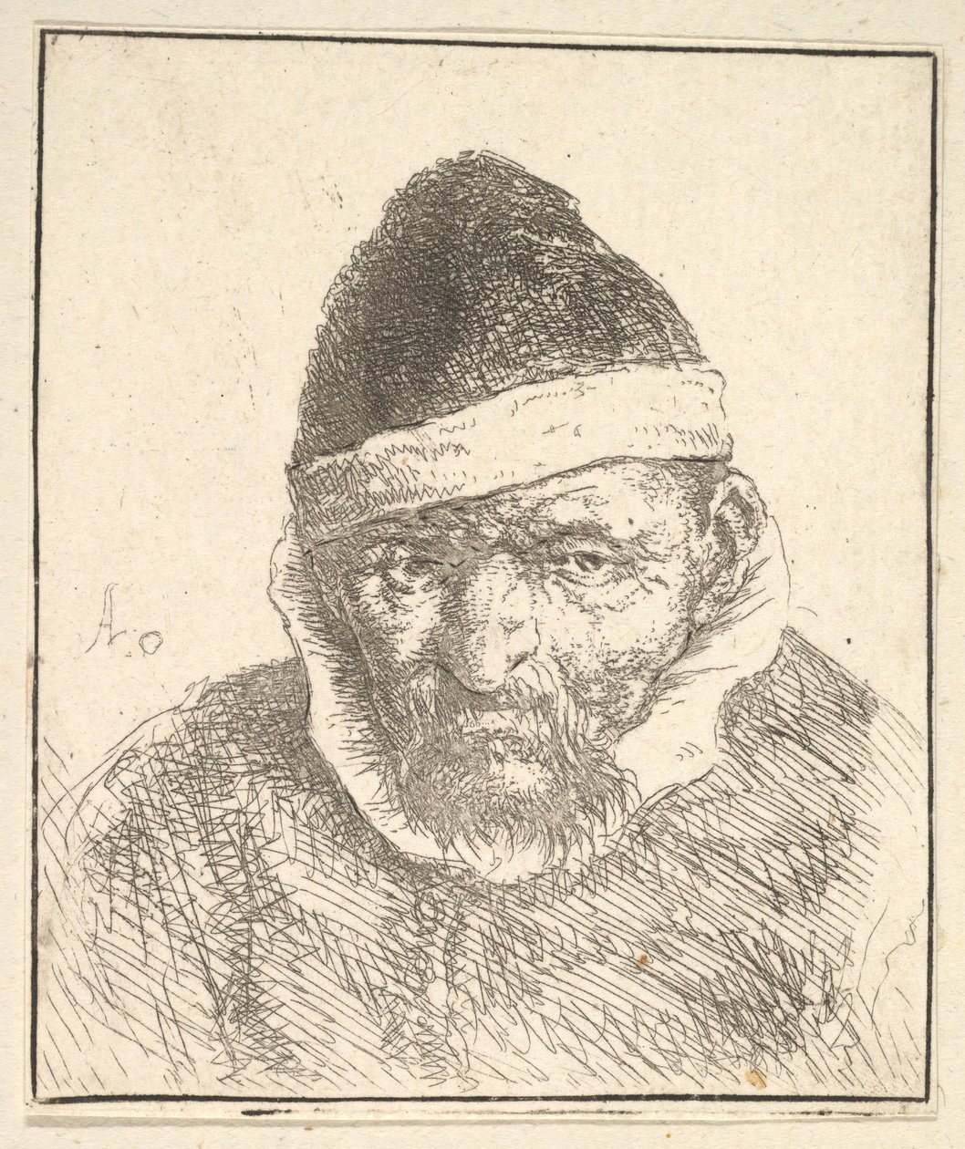 Vecchio con colletto bianco e cappello a punta, 1610-85 da Adriaen Jansz. van Ostade