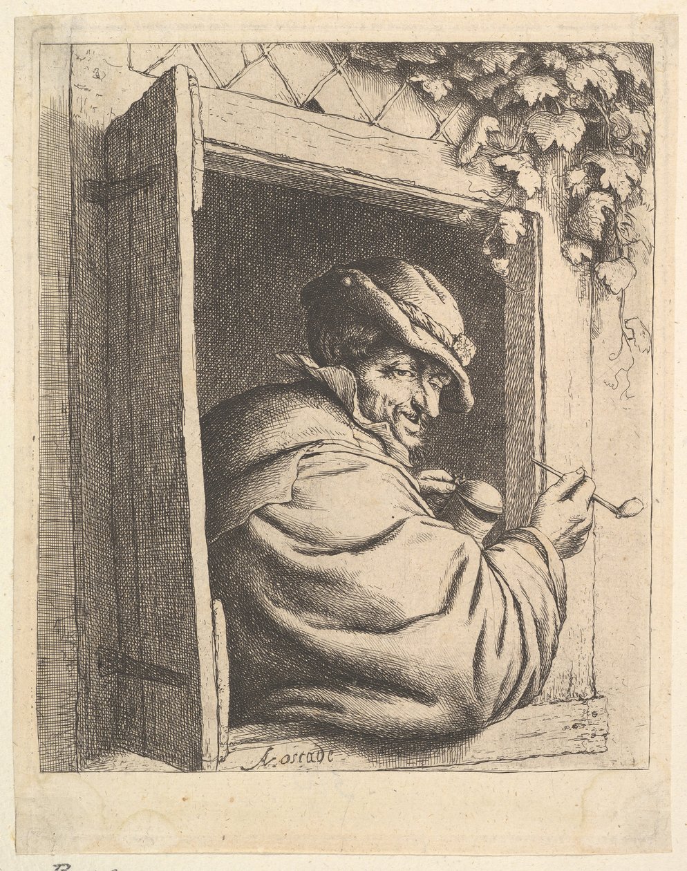 Fumatore alla finestra, 1610-85 da Adriaen Jansz. van Ostade