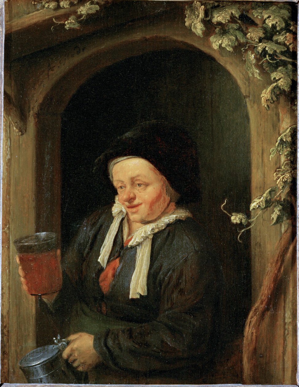 Donna alla finestra con boccale e bicchiere di birra (dipinto su legno di quercia) da Adriaen Jansz. van Ostade
