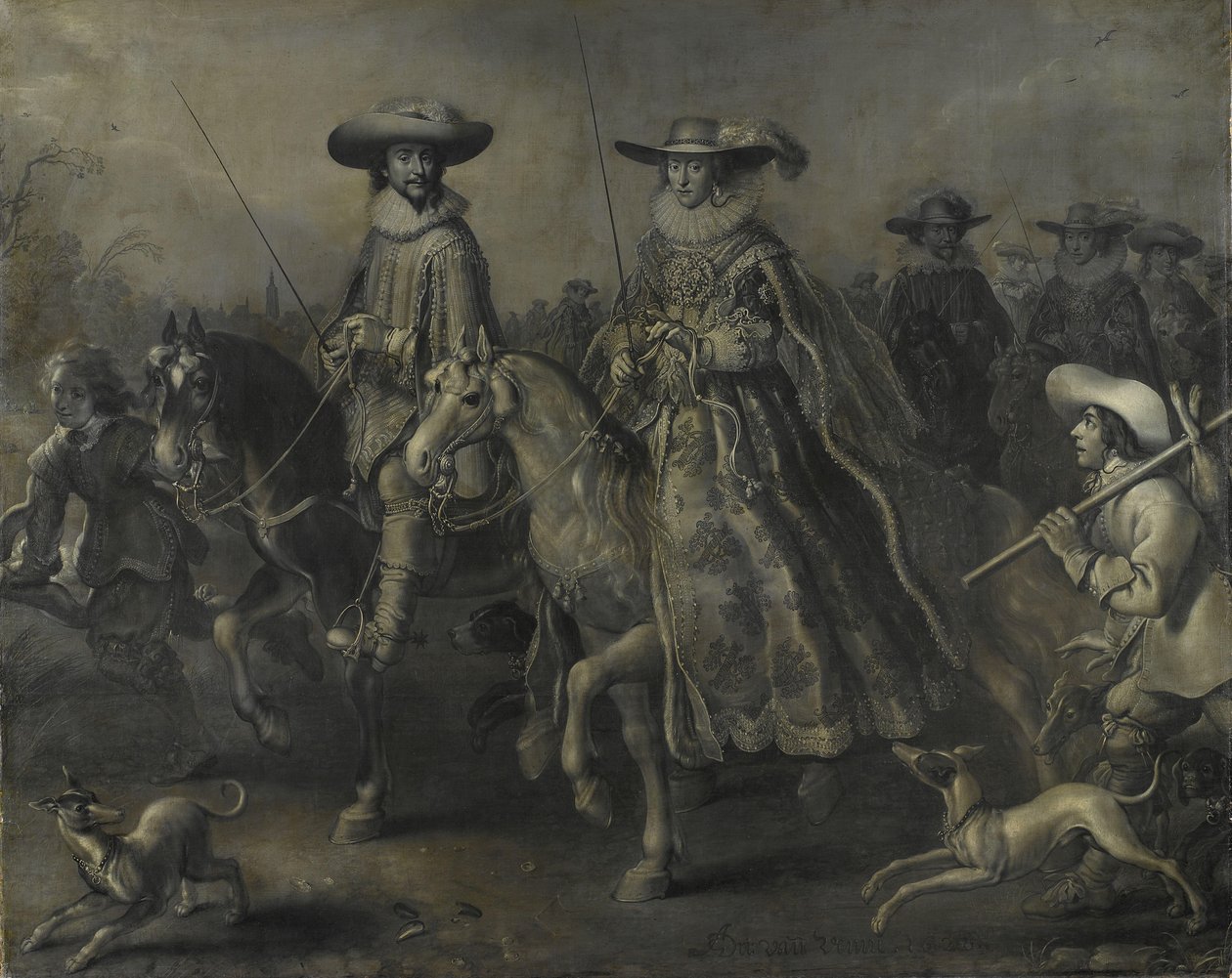 Federico V (1596-1632), elettore del Palatinato, re di Boemia, e sua moglie Elisabetta Stuart (1596-1662) a cavallo da Adriaen Pietersz van de Venne