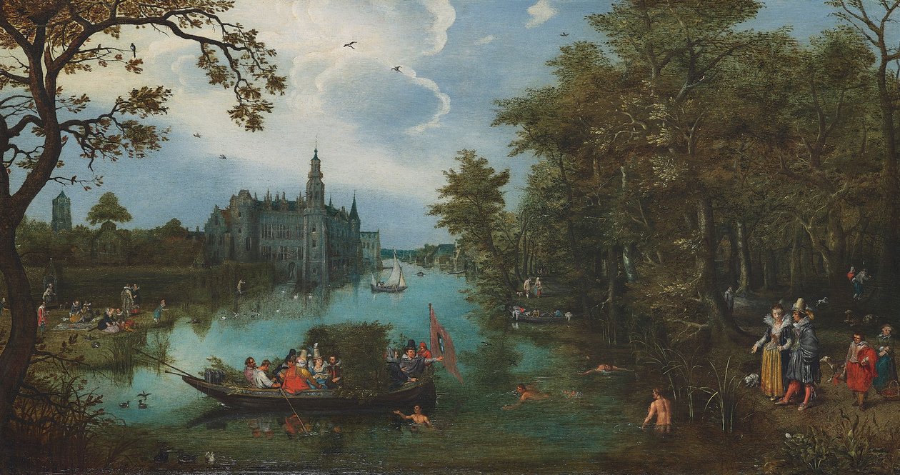 Paesaggio estivo con festa in barca e bagnanti da Adriaen Pietersz. van de Venne