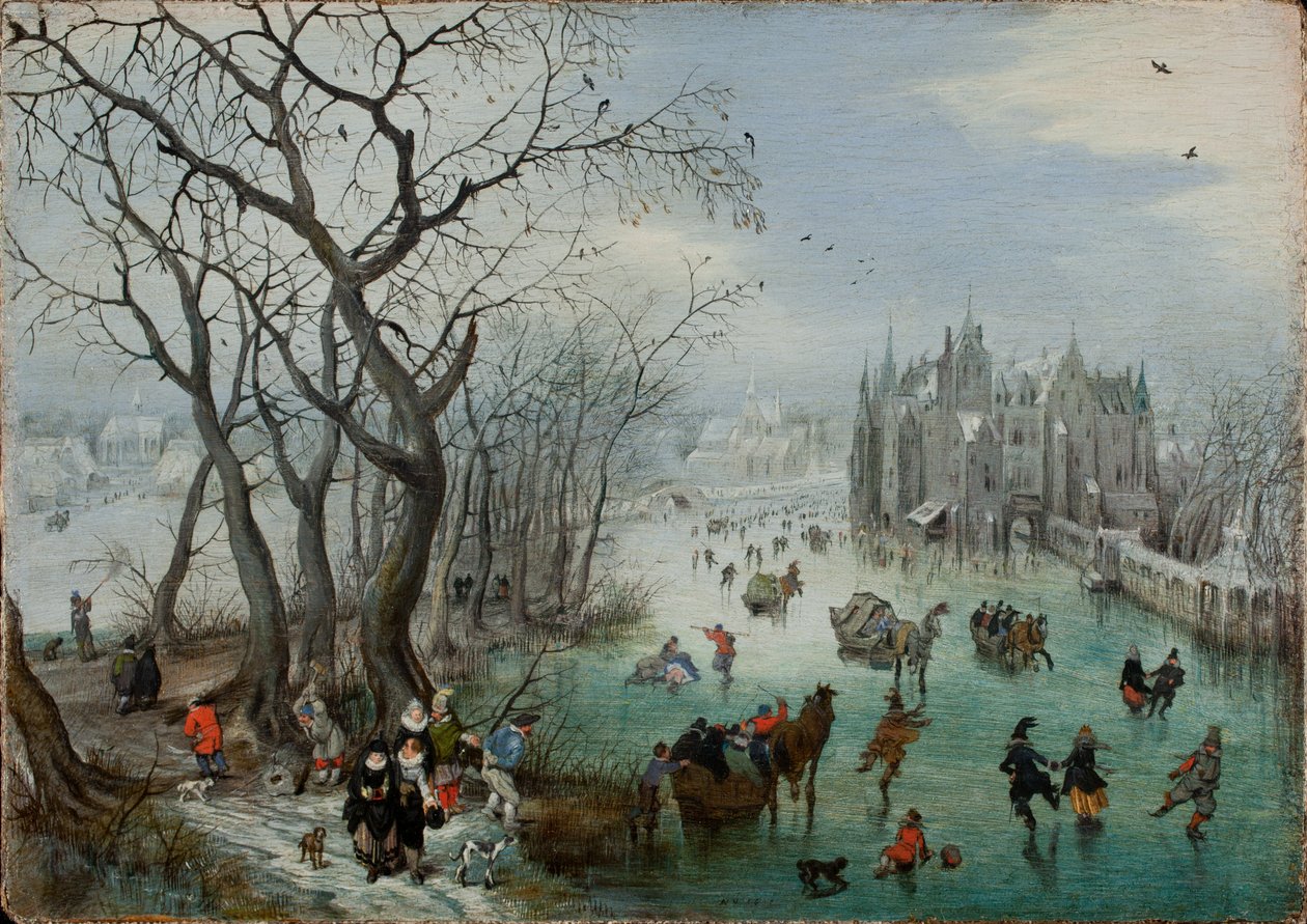 Paesaggio invernale con pattinatori vicino a un castello, 1615 da Adriaen Pietersz van de Venne
