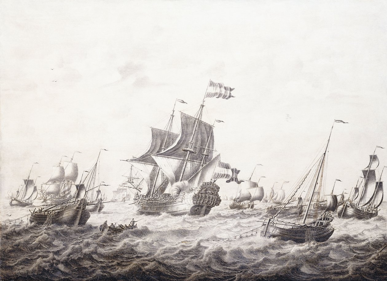 Navi da Guerra che Rompono le Reti dei Pescatori da Adriaen van Salm