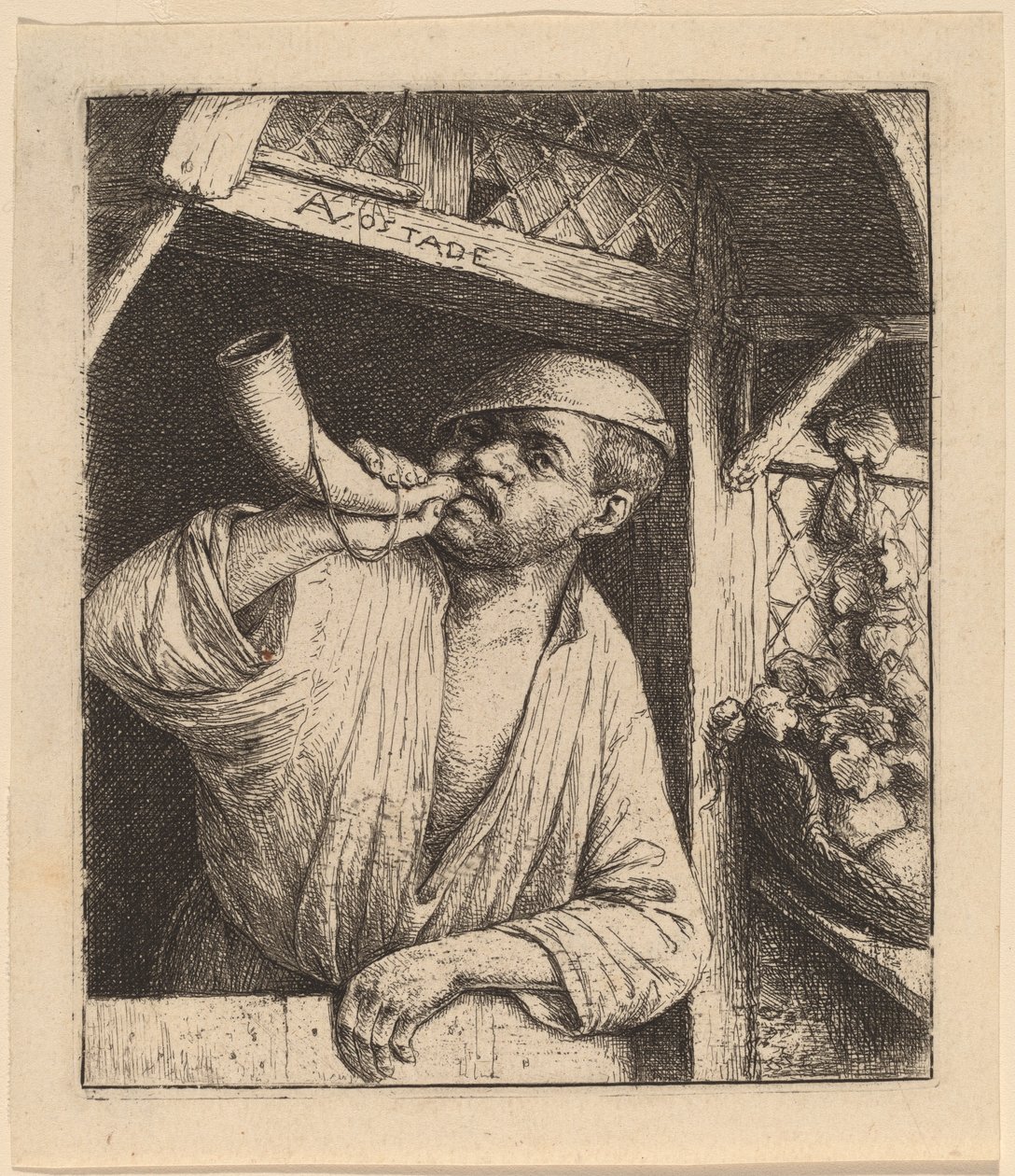 Fornaio che suona il suo corno da Adriaen van Ostade