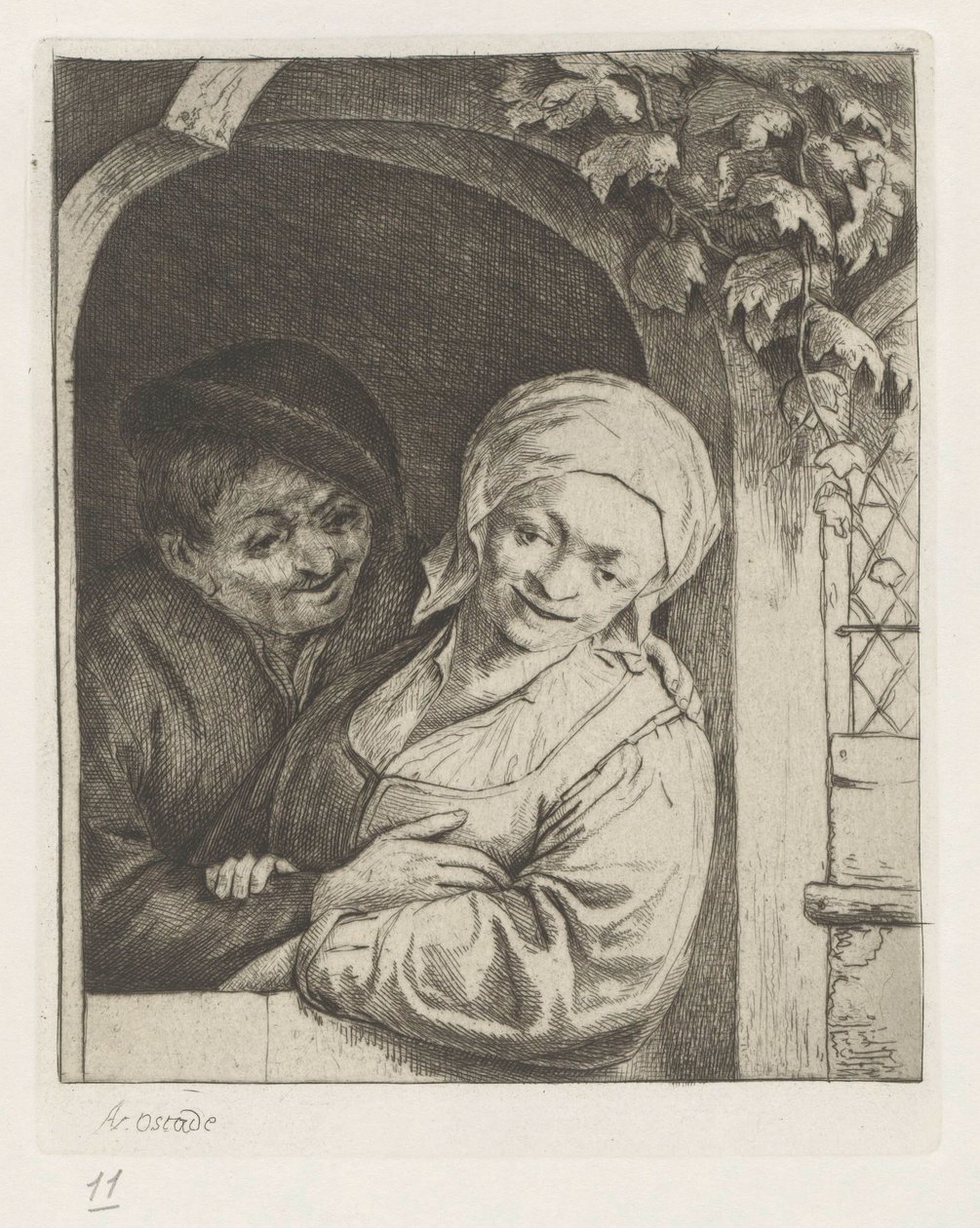 Contadino e contadina come coppia innamorata sulla soglia da Adriaen van Ostade