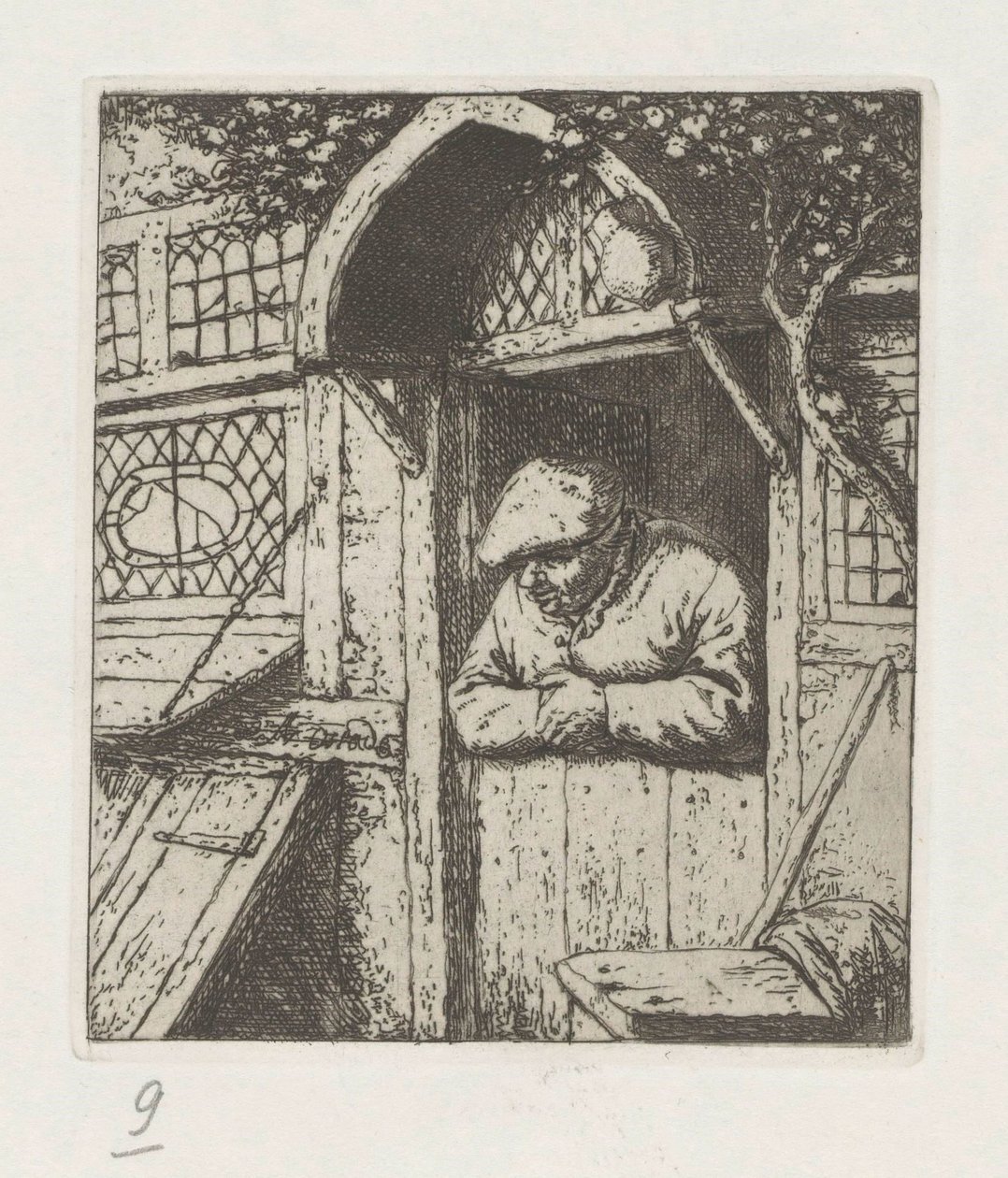 Contadino appoggiato alla porta da Adriaen van Ostade