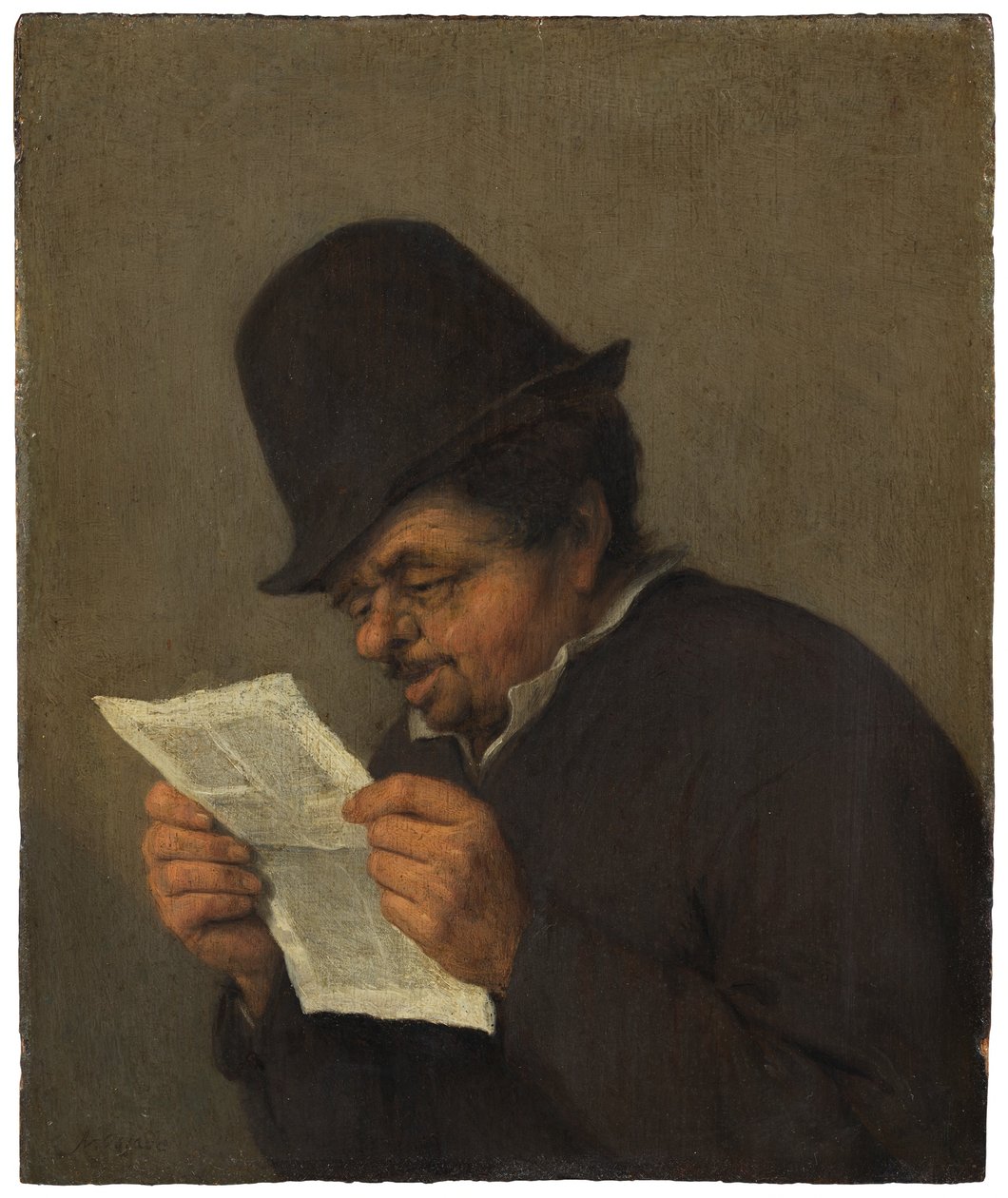 Busto di un vecchio contadino che legge un giornale da Adriaen van Ostade