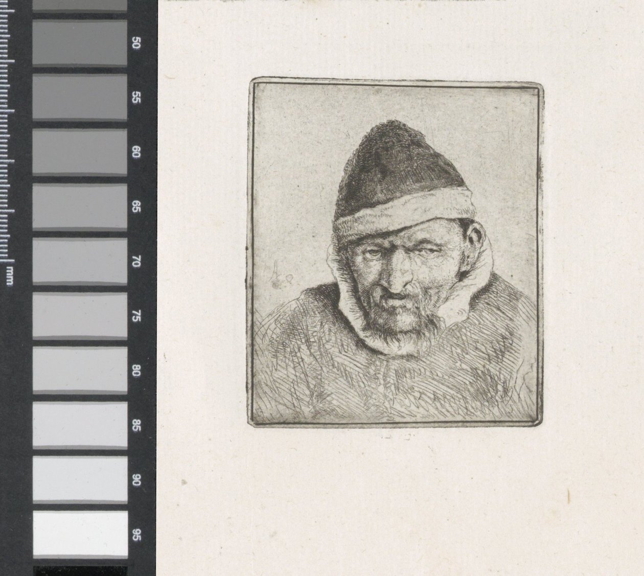 Busto di un contadino con cappello di pelliccia da Adriaen van Ostade