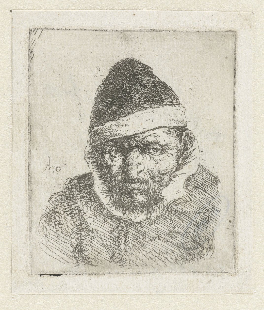 Busto di un vecchio contadino con un cappello a punta da Adriaen van Ostade