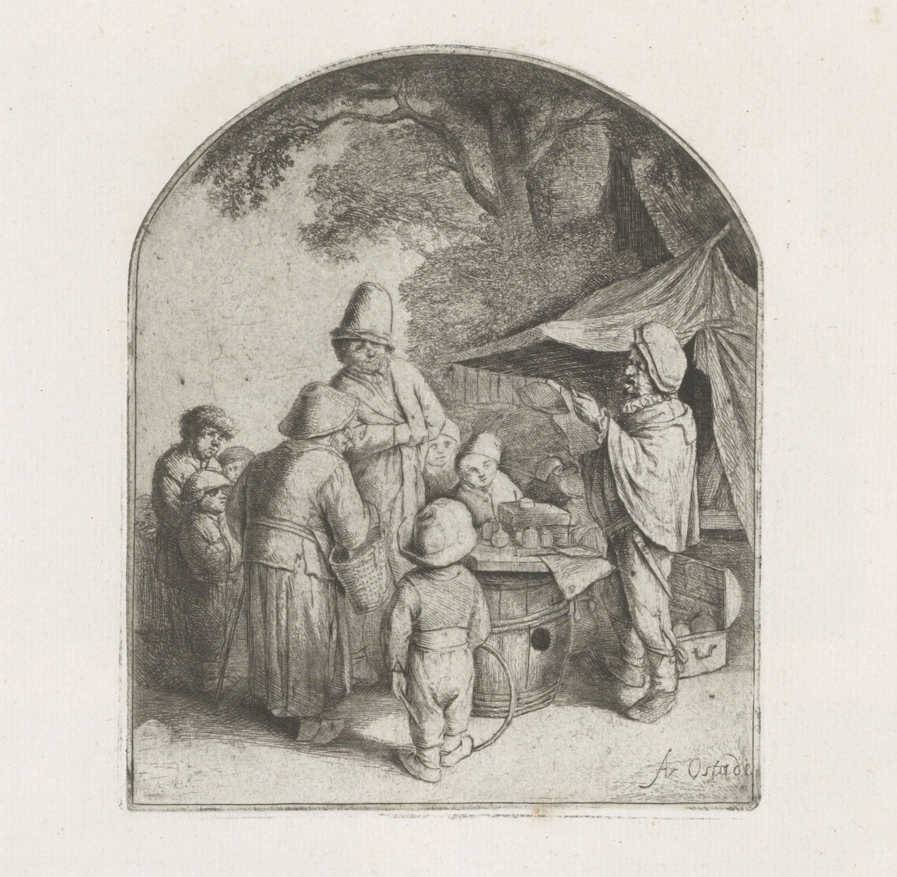 Figure presso una bancarella di un ciarlatano da Adriaen van Ostade