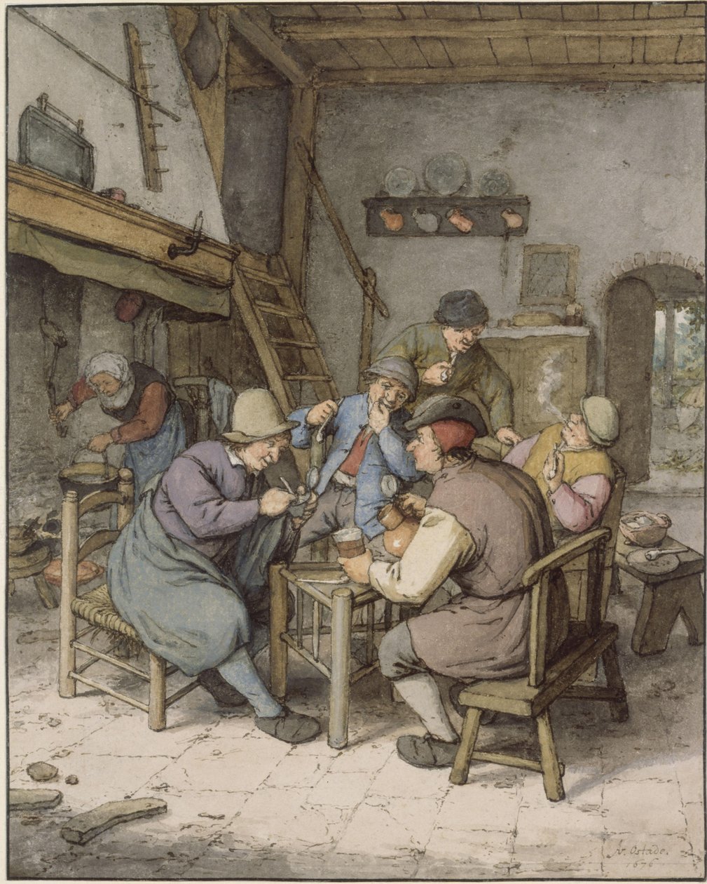 Cinque contadini in conversazione da Adriaen van Ostade