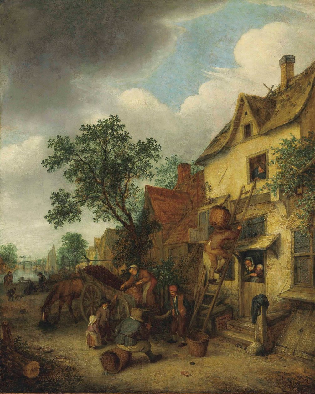 Tedesco: Bauern beim Torfabladen Abitanti del villaggio che trasportano la torba in una casa da Adriaen van Ostade