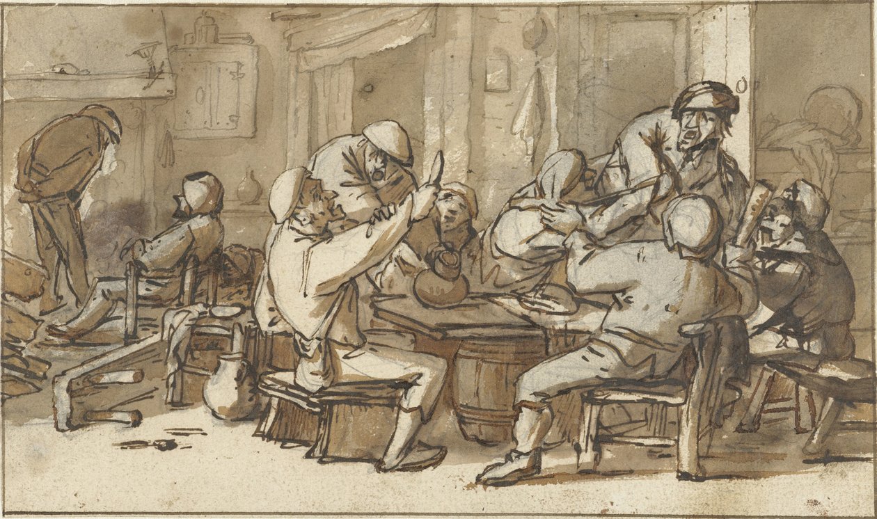 Interno di una locanda con contadini che bevono e litigano da Adriaen van Ostade