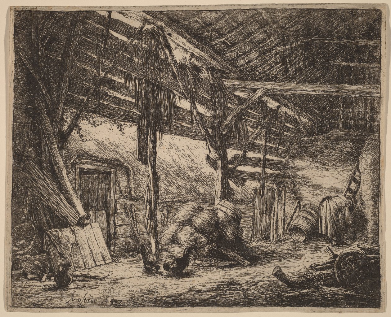 Interno di un fienile con una contadina al lavoro da Adriaen van Ostade