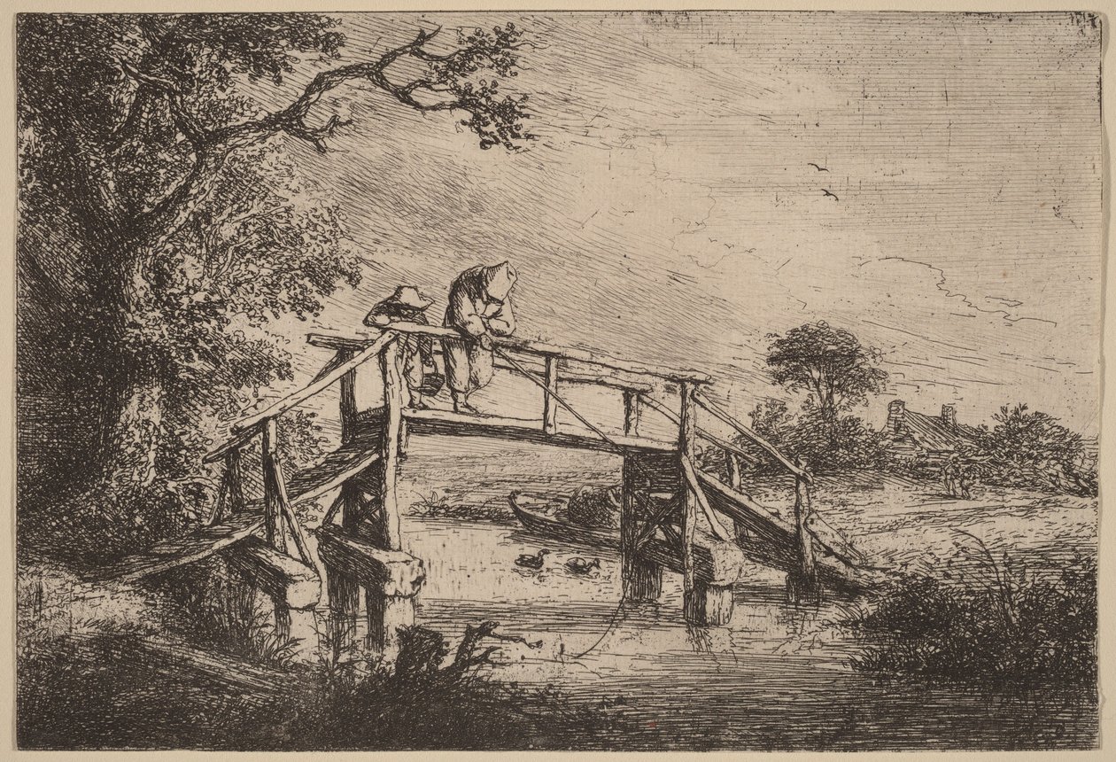 Paesaggio con un ponte e due pescatori da Adriaen van Ostade