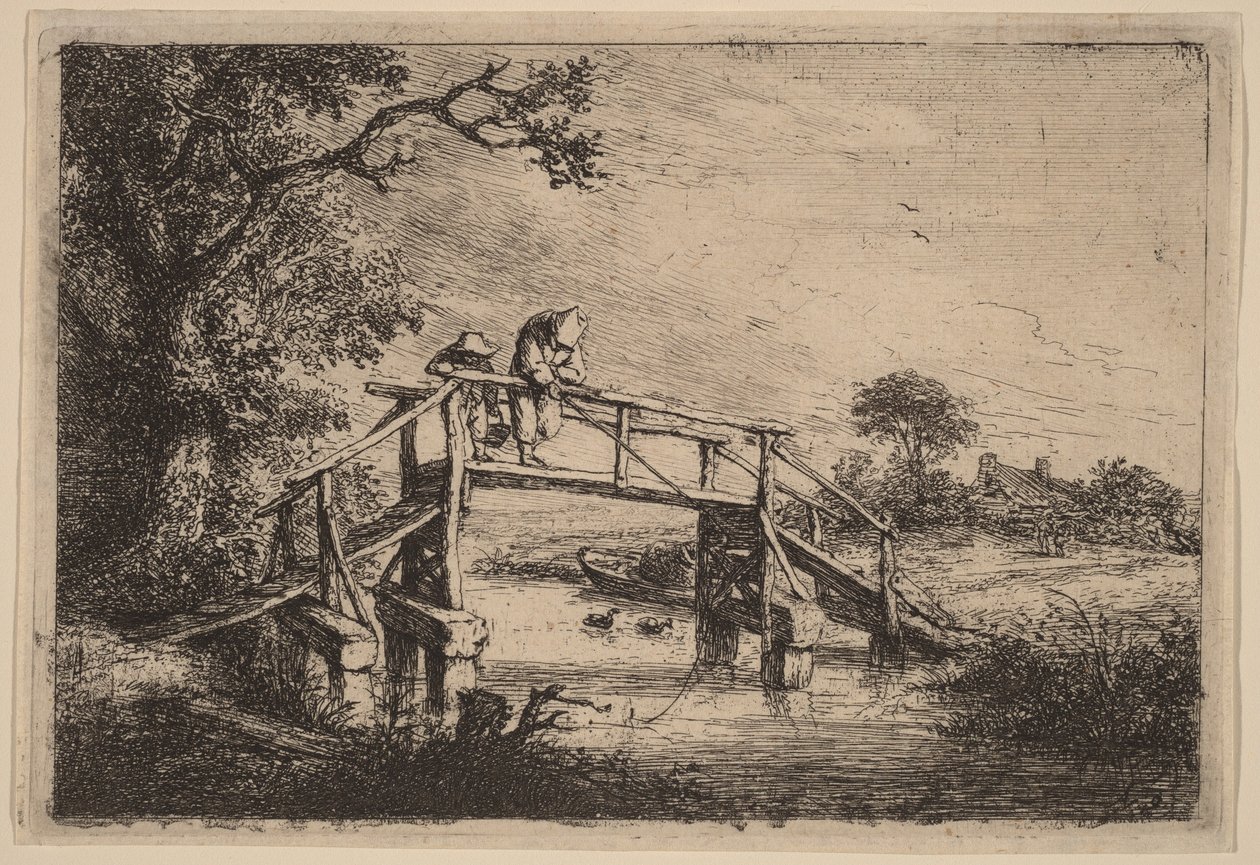 Paesaggio con un ponte e due pescatori da Adriaen van Ostade