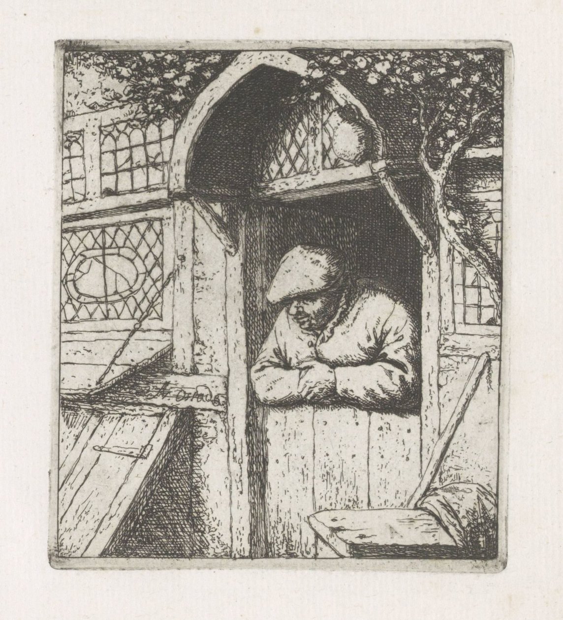 Uomo appoggiato a una porta inferiore da Adriaen van Ostade