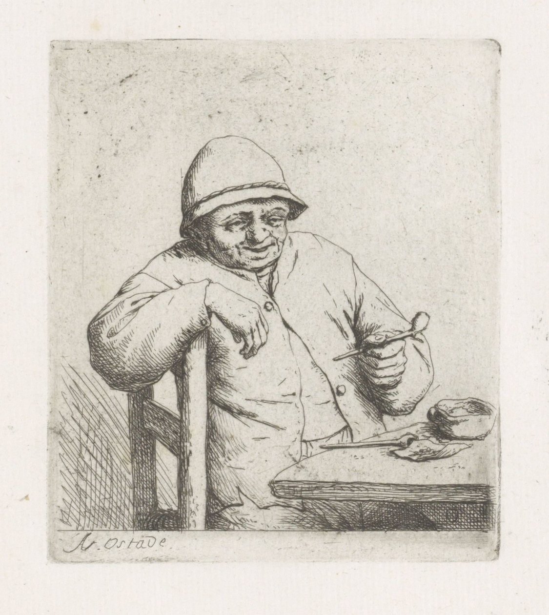 Uomo con una pipa al tavolo da Adriaen van Ostade