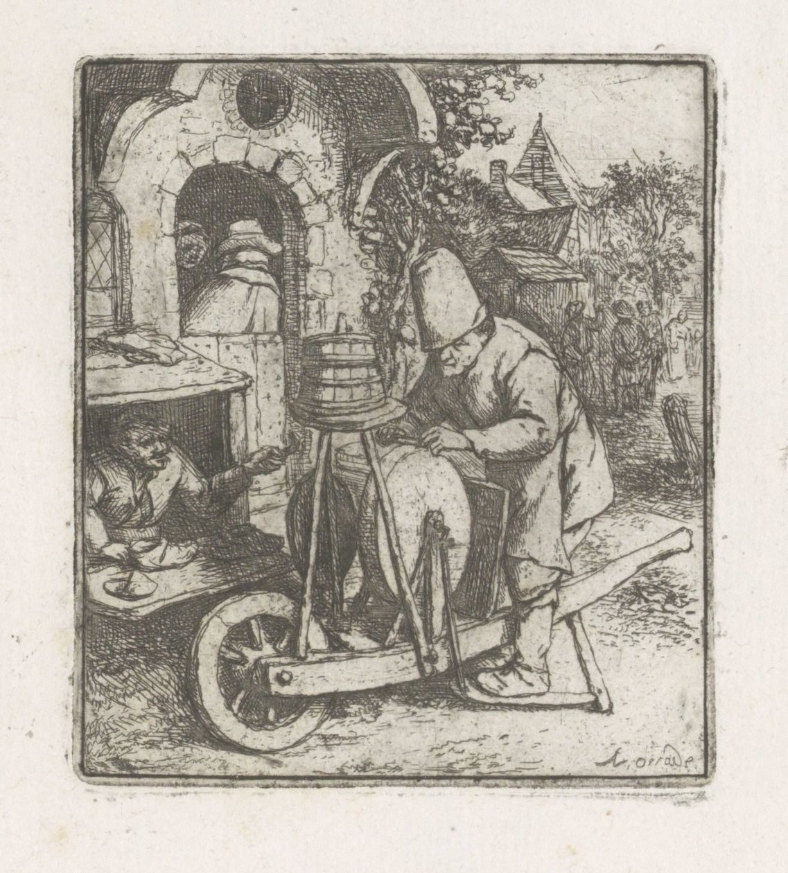 Arrotino al lavoro presso un calzolaio da Adriaen van Ostade