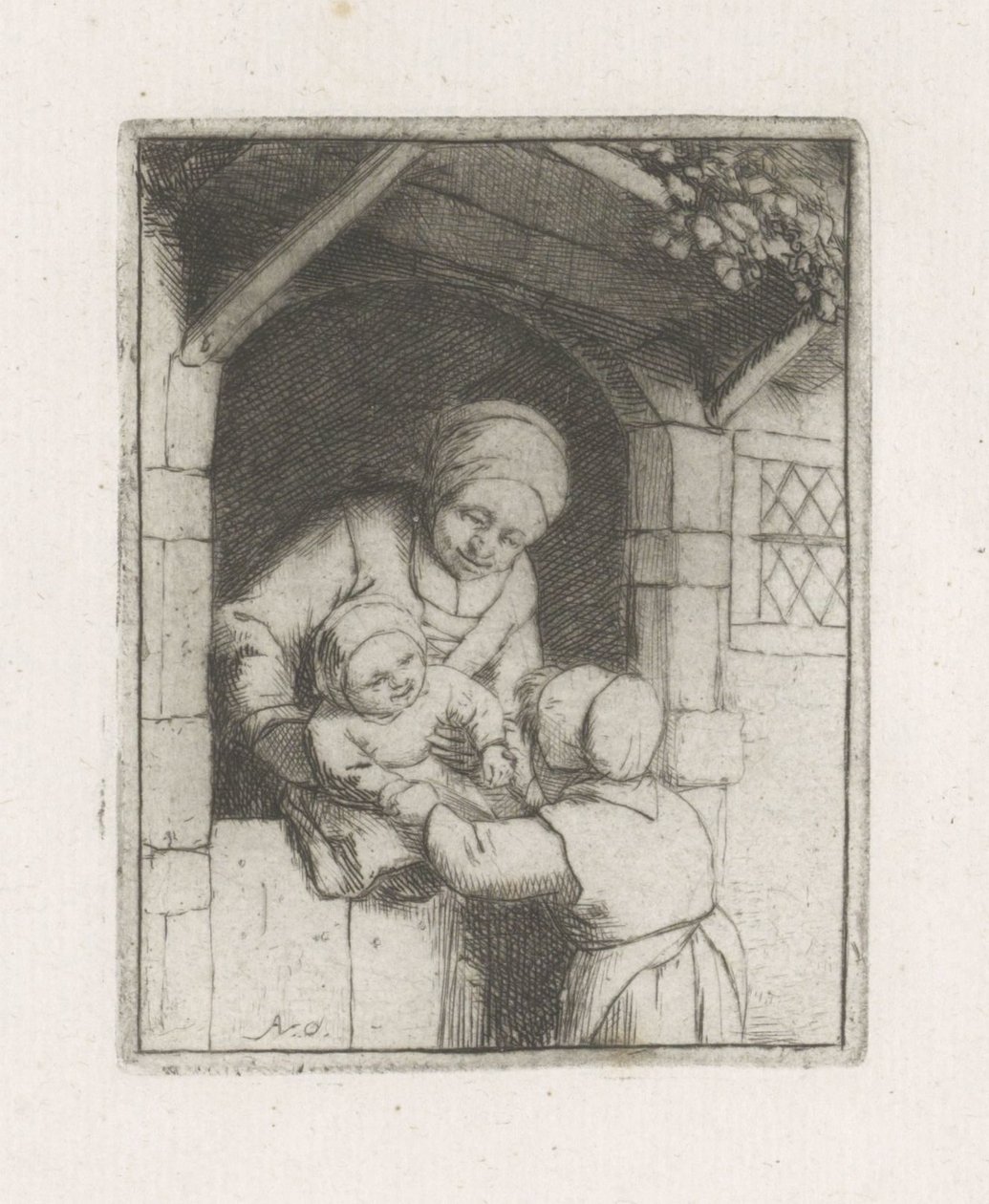 Madre con due bambini in una porta da Adriaen van Ostade