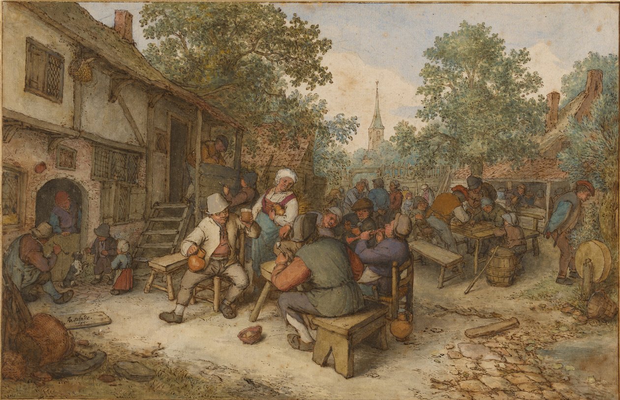 Festa contadina in una strada cittadina da Adriaen van Ostade