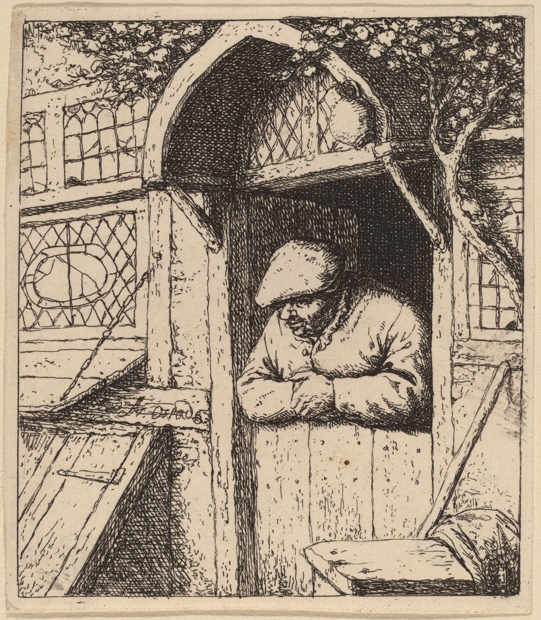 Contadino appoggiato alla sua porta da Adriaen van Ostade