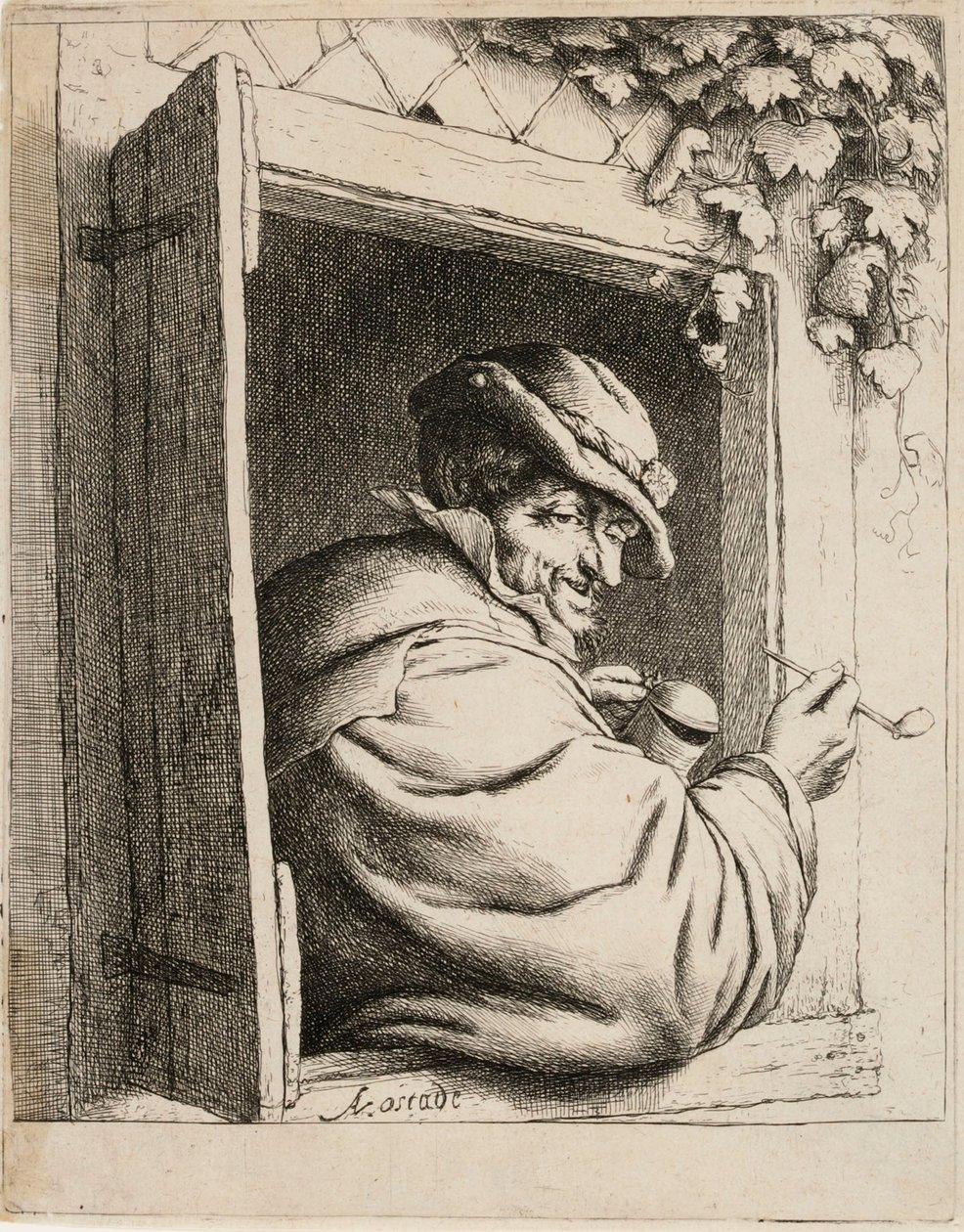 Fumatore di pipa alla finestra da Adriaen van Ostade