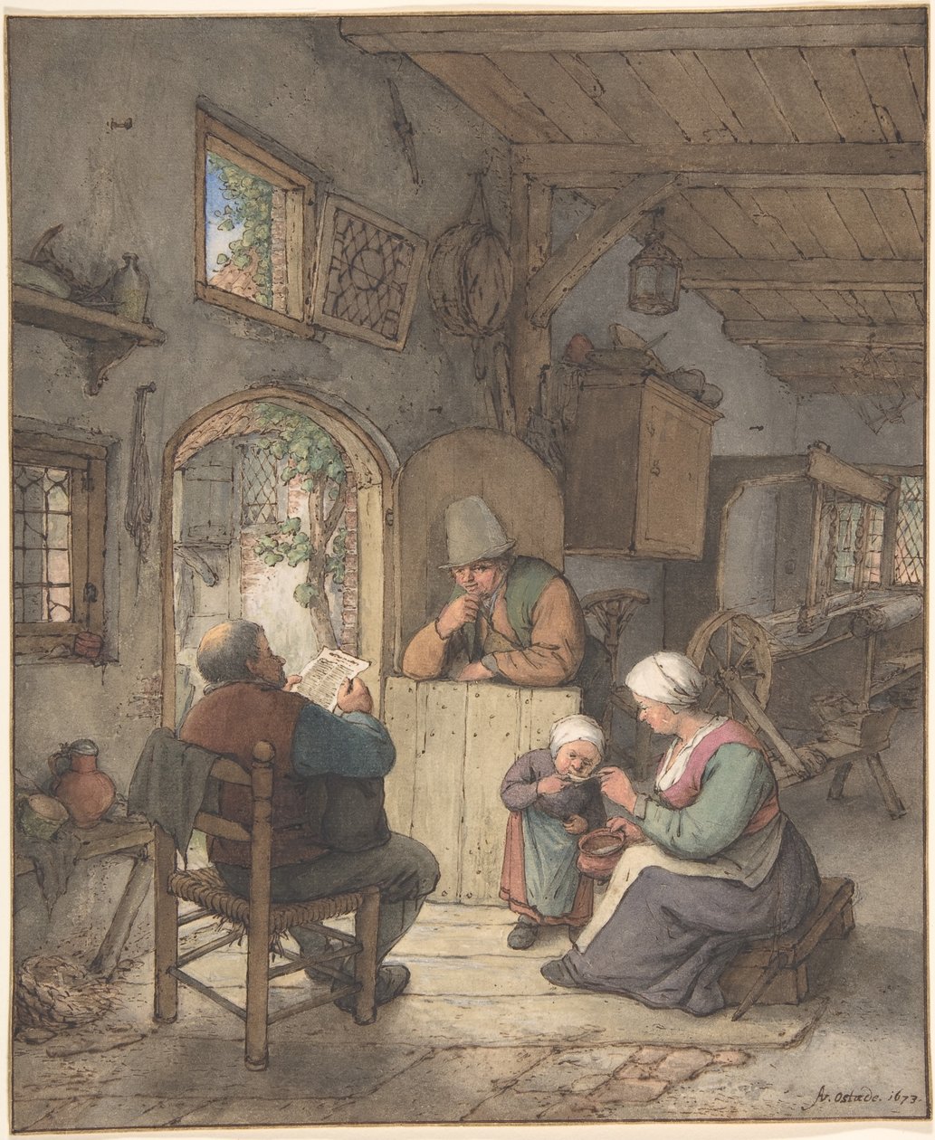 Lettura delle notizie nella casetta dei tessitori da Adriaen van Ostade