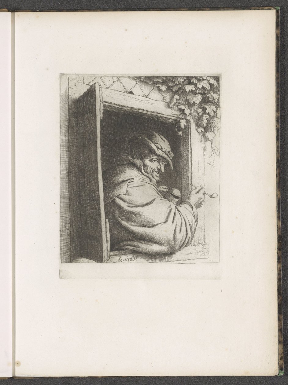 Uomo che fuma in una finestra da Adriaen van Ostade