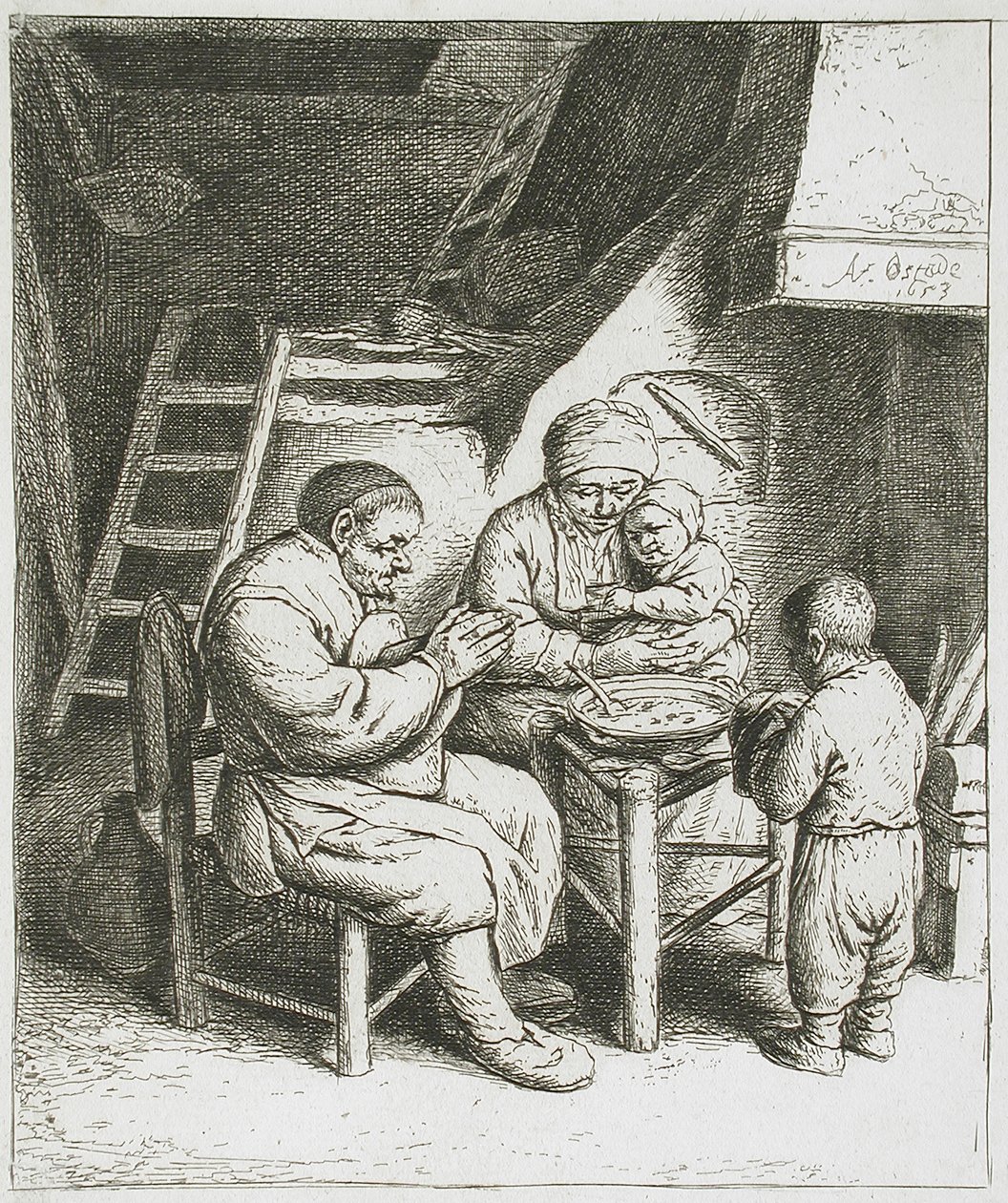 La preghiera prima del pasto da Adriaen van Ostade